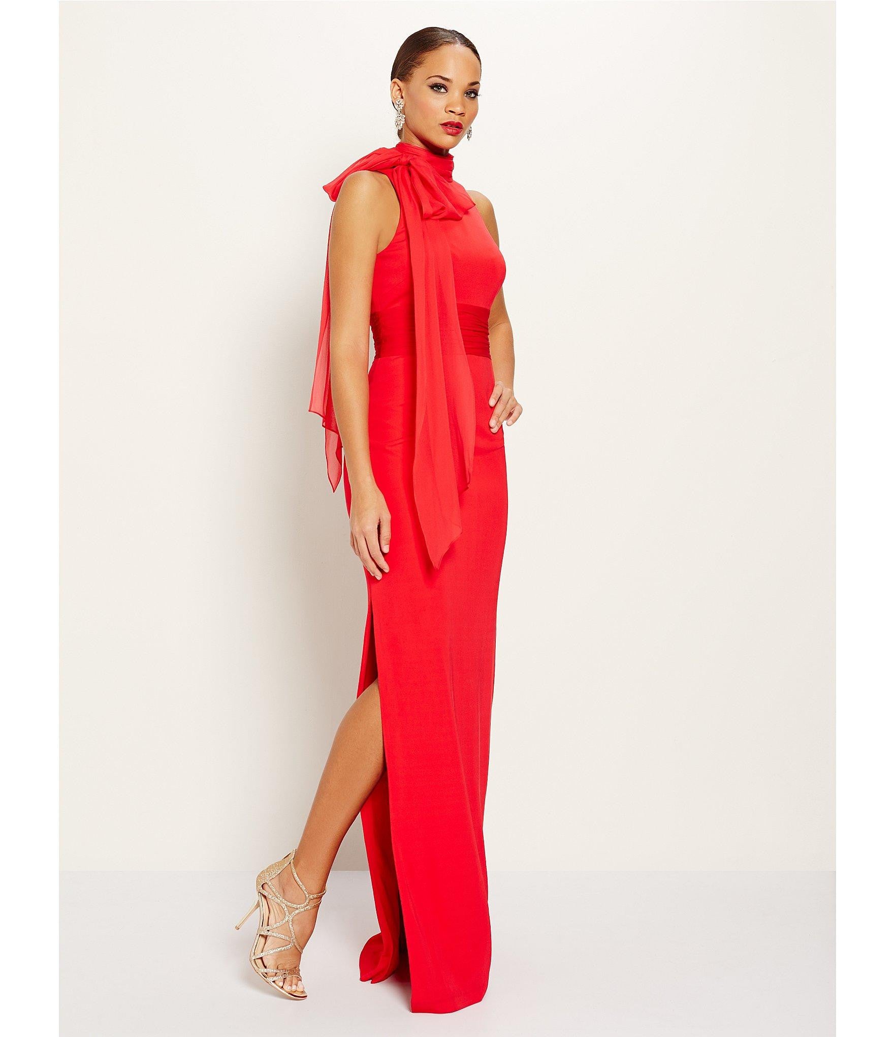 Aidan Mattox Chiffon High Neck Sleeveless Evening Gown in Garnet Red - Perfect for Prom, Formal Dinners & Special Occasions