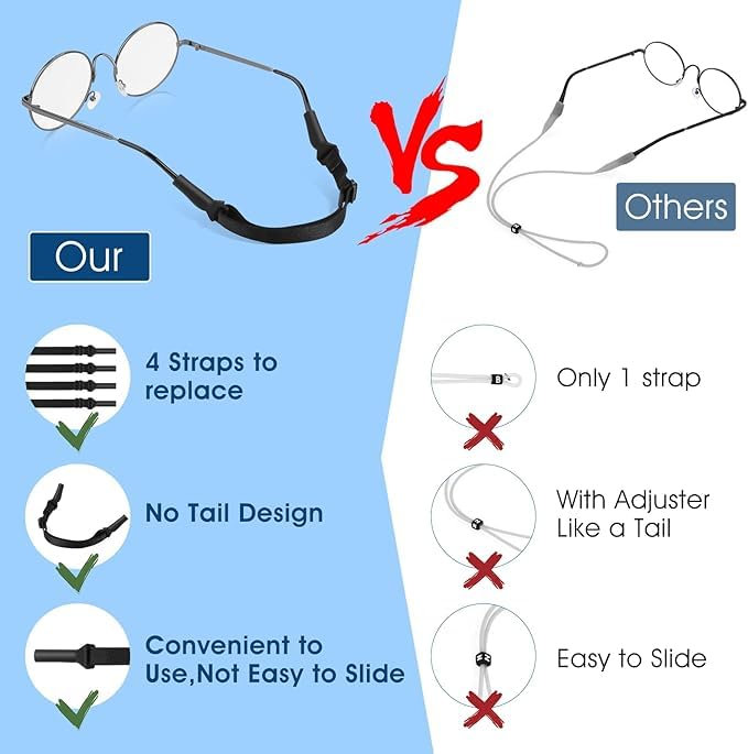 10PCS Adjustable Anti-Slip Sports Eyeglass Straps - Universal Glasses Holder for Men & Women - Perfect for Running, Hiking, Cycling & Outdoor Activities