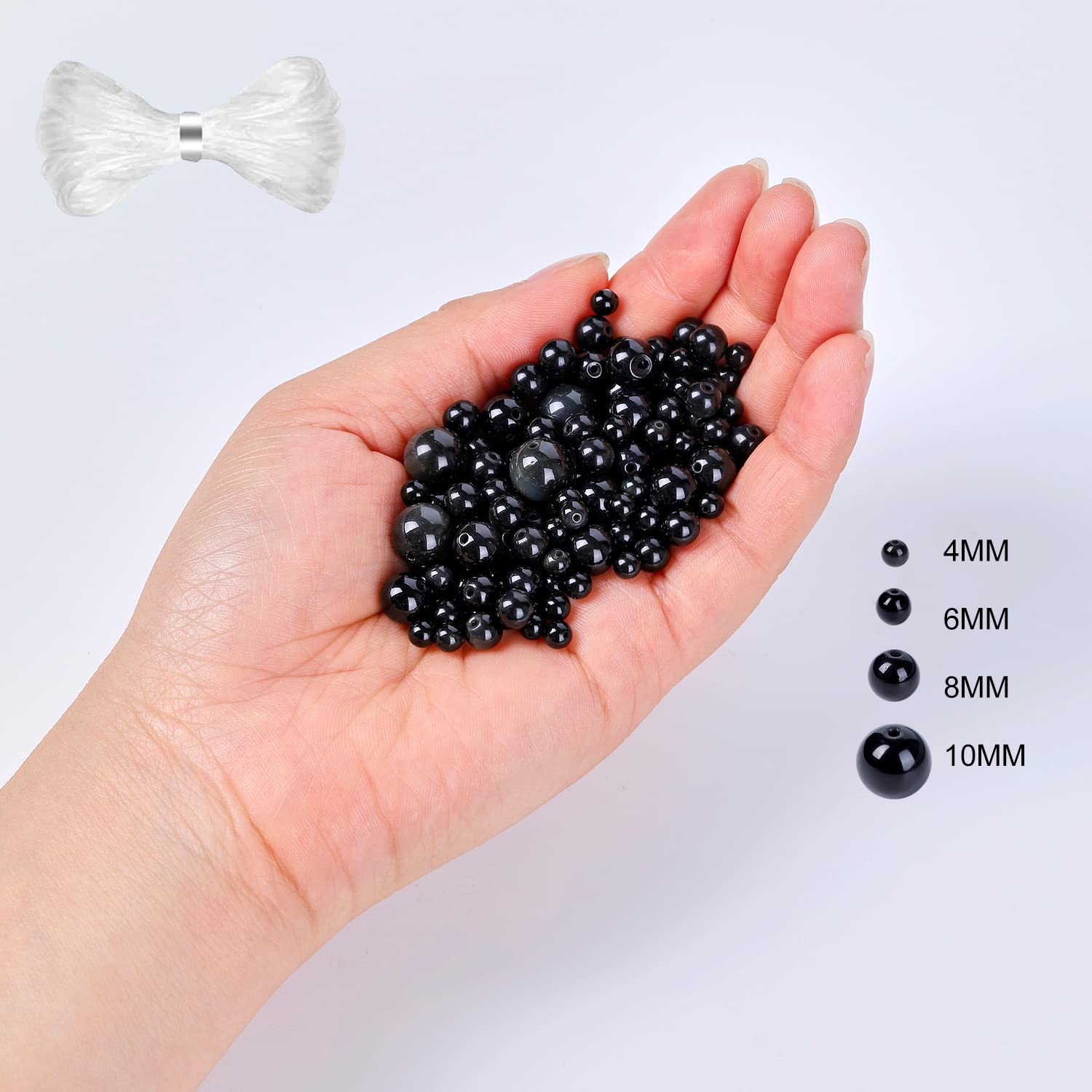 60pcs 6mm Natural Black Obsidian Gemstone Beads - Round Loose Beads for DIY Jewelry Making, Bracelets, Necklaces with Crystal Stretch Cord - Healing Crystal for Meditation & Spiritual Protection