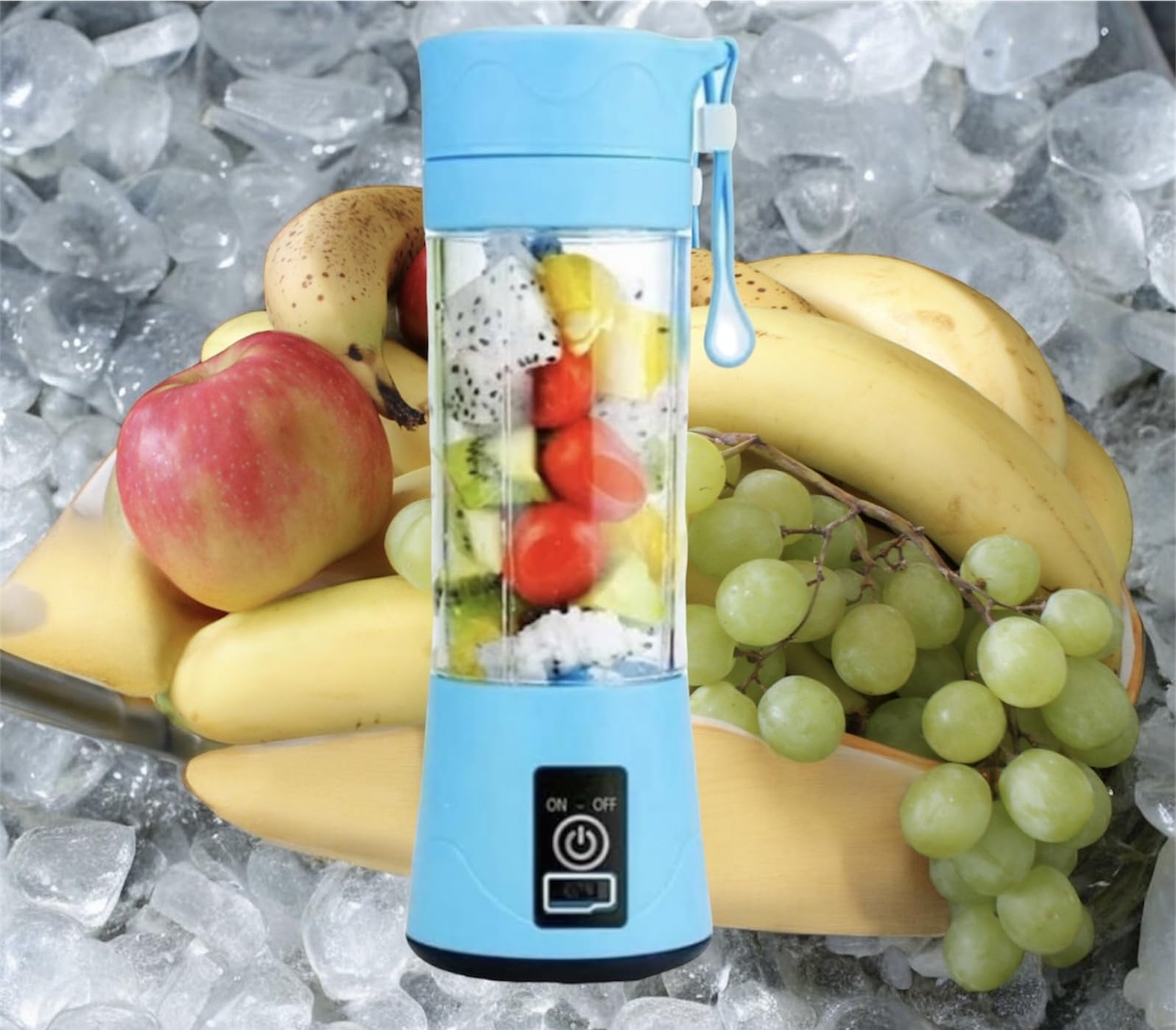 Portable USB Rechargeable Personal Blender - 380ml Travel Blender with 6 Blades for Smoothies, Shakes & Protein Drinks | Perfect for Gym, Office, Camping & Home Use | Compact & Lightweight (Blue)
