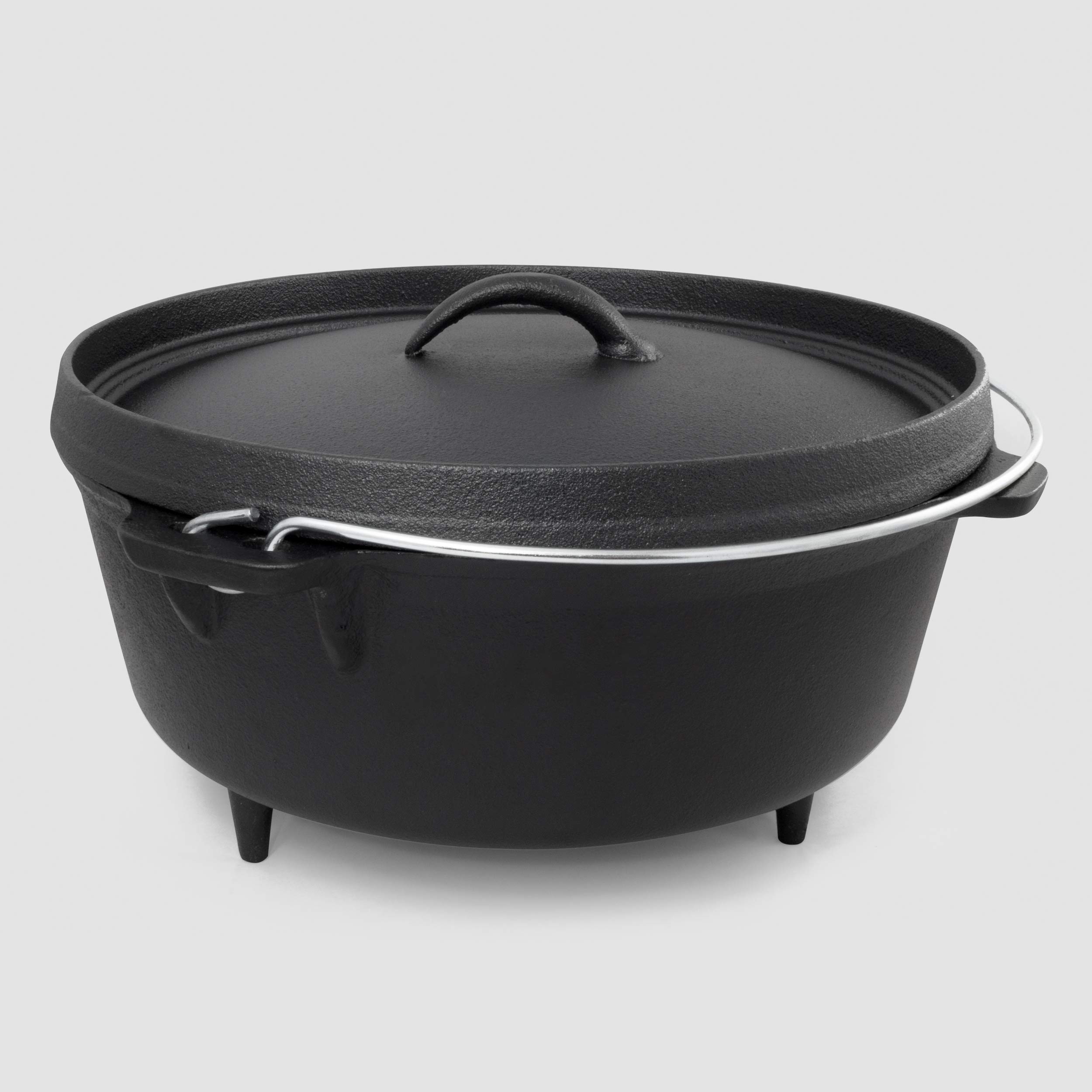 ExcelSteel 6 QT Cast Iron Dutch Oven with Handle & Leg Base - Pre-Seasoned Black Camping Cookware for Outdoor Kitchen, Backpacking, BBQ & Campfire Cooking - Perfect for Stews, Bread Baking & Open Flame Meals