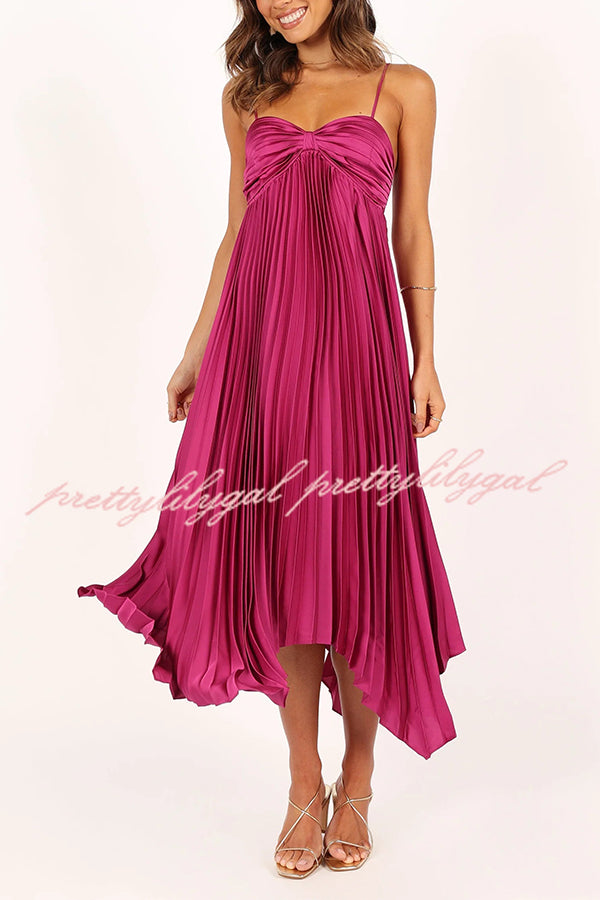 Elegant Solid Color Sexy Suspender Pleated Midi Dress for Women - Trendy Irregular Hem Party & Date Night Outfit