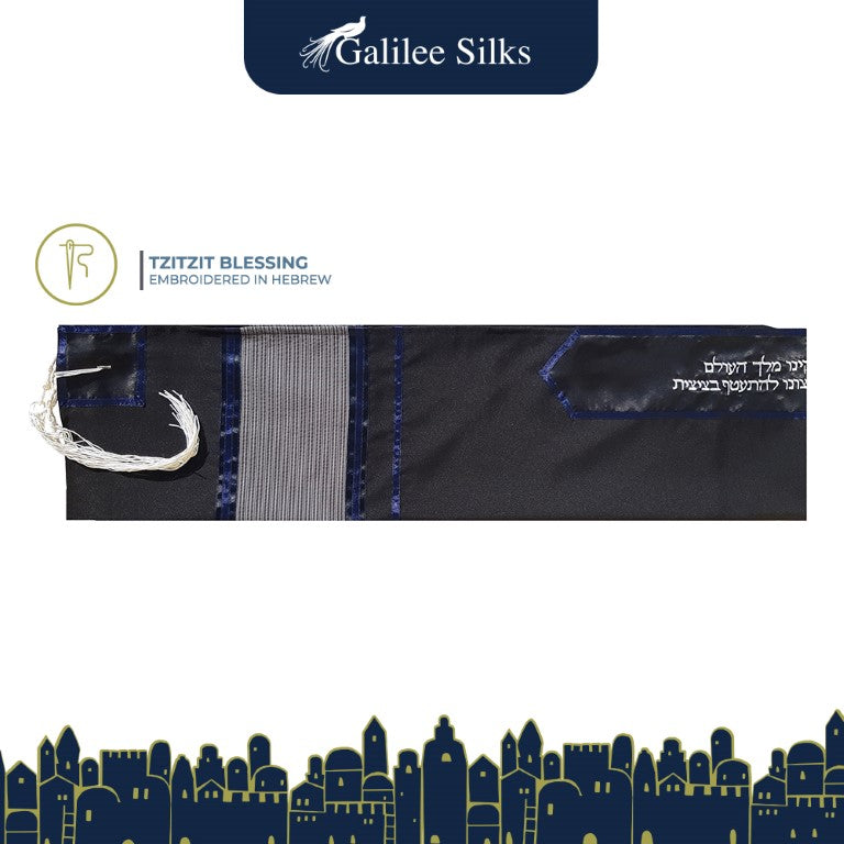 Majestic Royal Black Tallit Prayer Shawl for Men & Women - Bar Mitzvah Tallit Set with Modern Design - Perfect for Jewish Religious Ceremonies, Synagogue Worship & Special Occasions