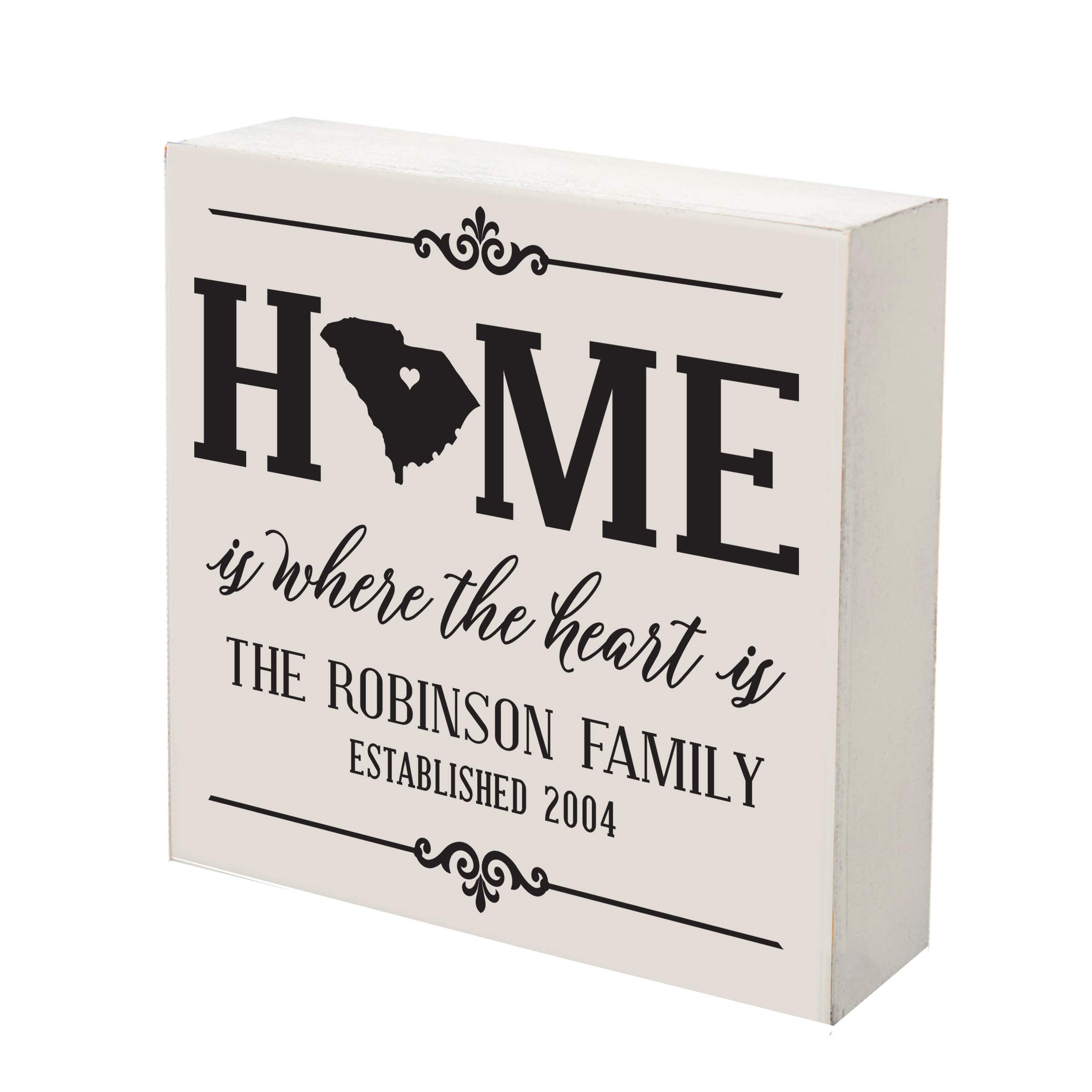 LifeSong Milestones Personalized South Carolina Home State Shadow Box - 6x6 White Wooden Wall Decor for Home Sweet Home Display, Family Established Housewarming Gift - Perfect for Living Room, Nursery, or Office Decor
