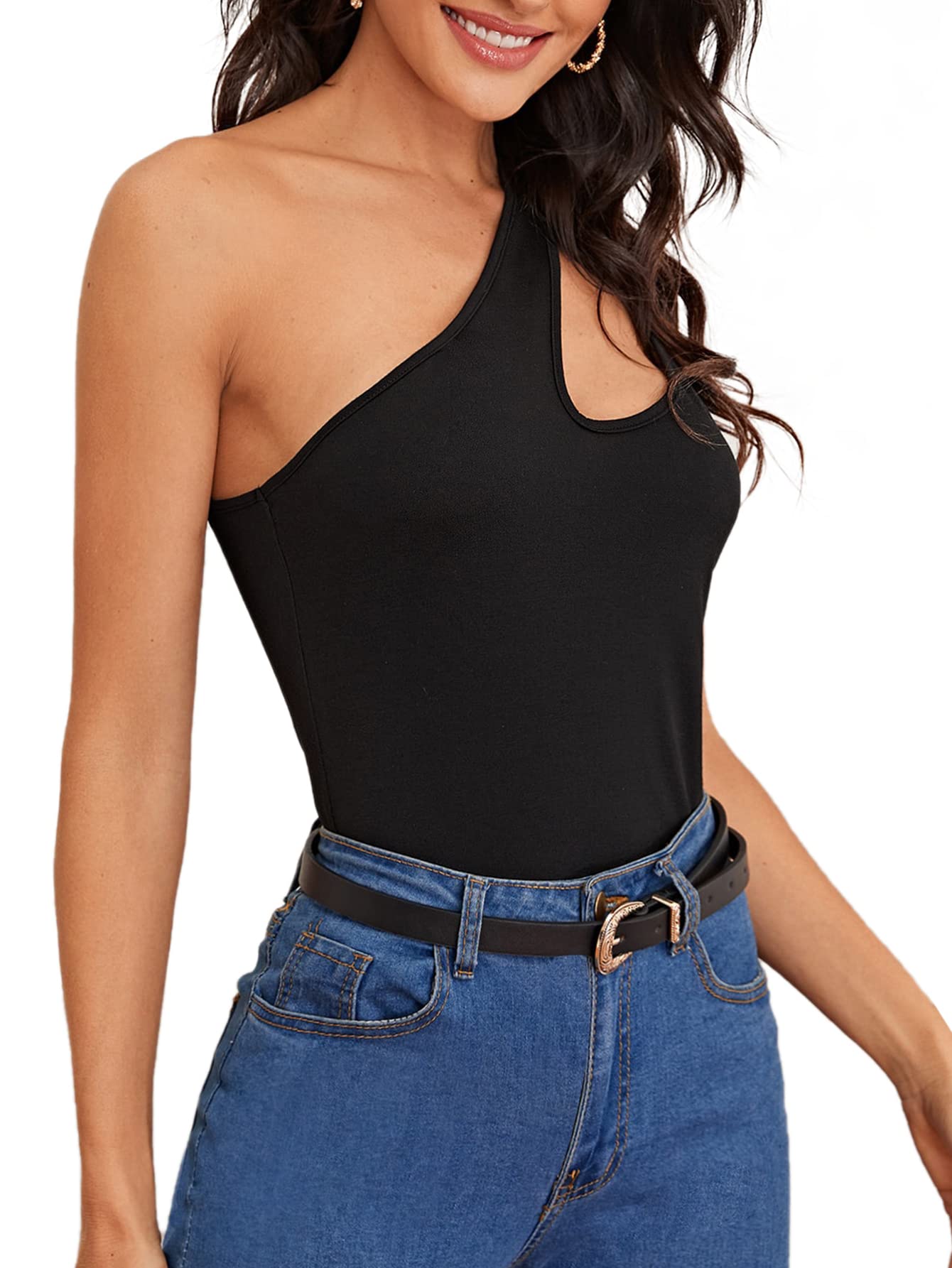 Verdusa Women's Sexy One Shoulder Sleeveless Cut Out Solid Tank Top - Summer Casual Wear for Beach, Party & Night Out