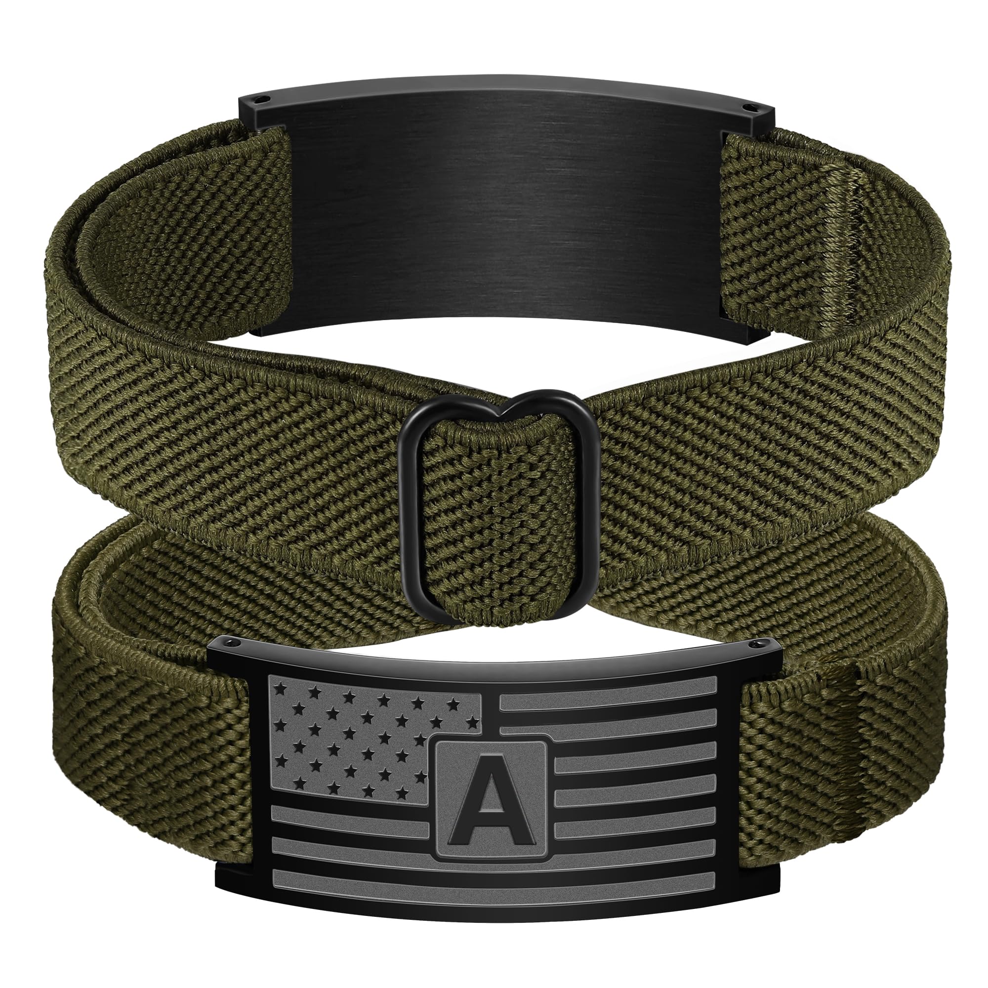 American Flag Initial Bracelet for Men & Boys - Adjustable Elastic Stretch Patriotic Jewelry - Graduation Easter Basket Stuffers Gifts for Kids & Teens - Perfect for 4th of July, Memorial Day & Patriotic Events