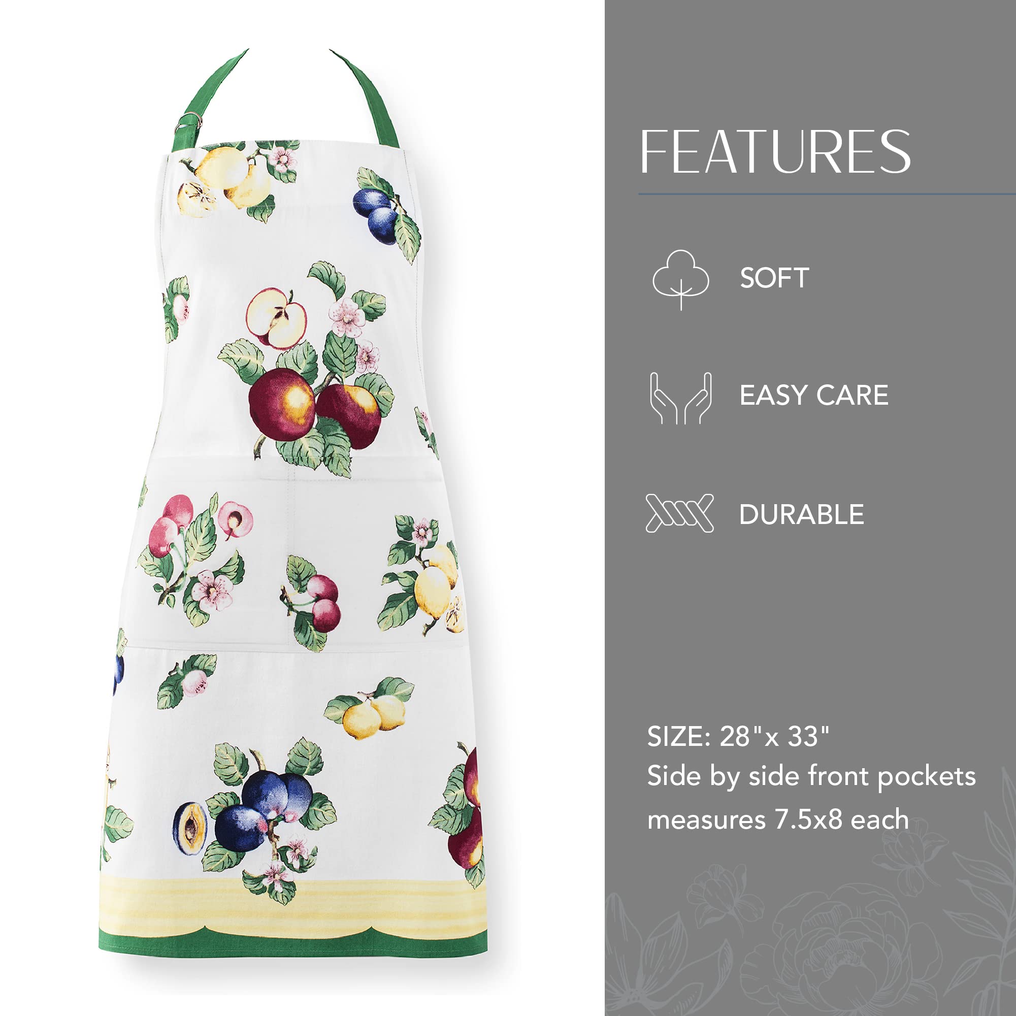Elrene Home Fashions Villeroy & Boch French Garden Kitchen Apron - Premium Cotton Chef Apron for Cooking, Baking & Grilling - Stylish & Functional Home Kitchen Accessory for Women & Men