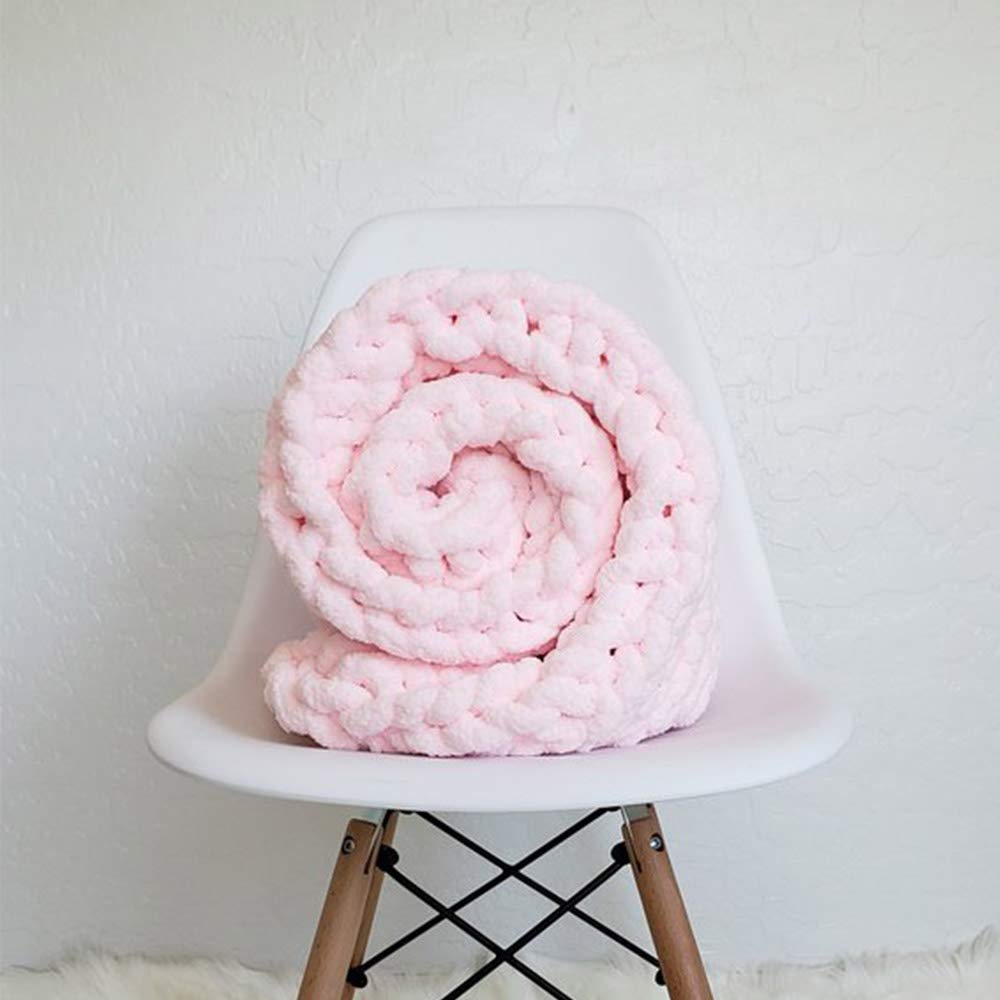 Soft Chenille Chunky Knit Yarn - 250g Pink Bulky Yarn for Arm Knitting & Crochet - DIY Blankets, Scarves & Home Decor Projects