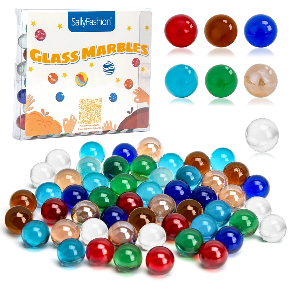 SallyFashion 75-Piece Bulk Glass Marbles Set - 7 Vibrant Colors for Antique Wooden Marble Runs, DIY Crafts, Kids Educational Toys & Home Decor