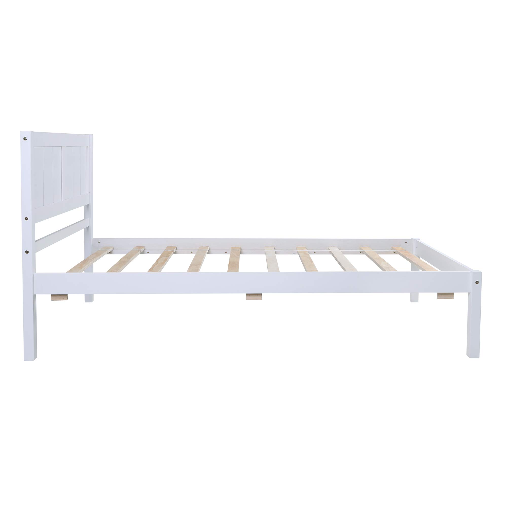 Rhomtree Solid Wood Twin Bed Frame with Headboard - No Box Spring Needed, White Platform Bed for Kids | Perfect for Small Bedrooms, Guest Rooms & Dormitories