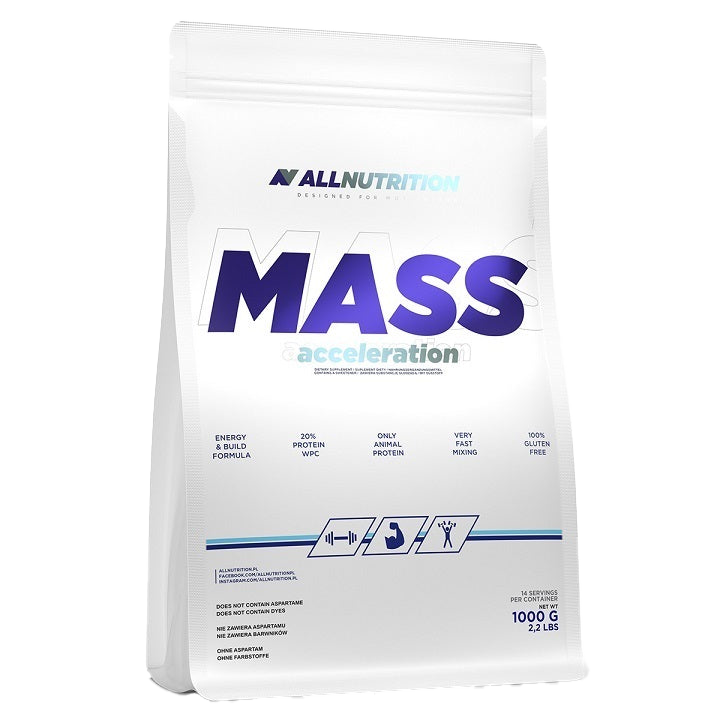 Allnutrition Mass Acceleration Weight Gainer Protein Powder - Cappuccino Flavor 1000g for Muscle Growth & Post-Workout Recovery