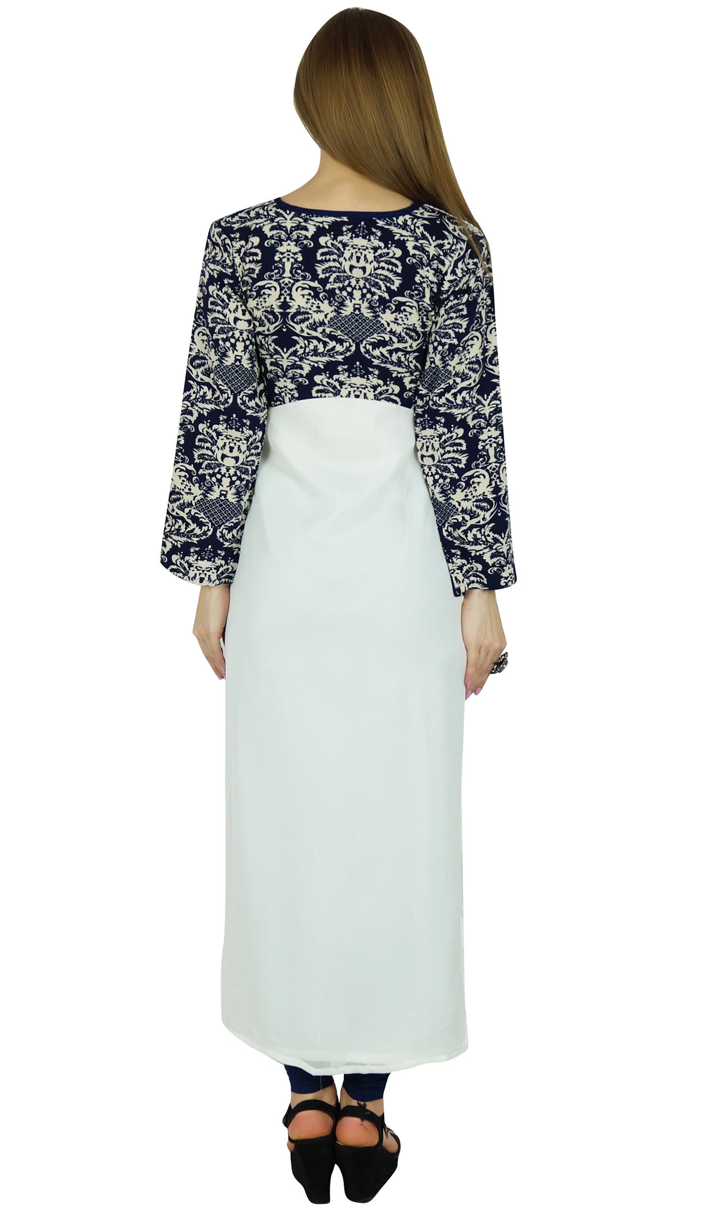 Bimba Women's White Lawn Kurta Kurti - Georgette Long Sleeve Blouse for Casual Wear & Festive Occasions | Perfect Gift for Women