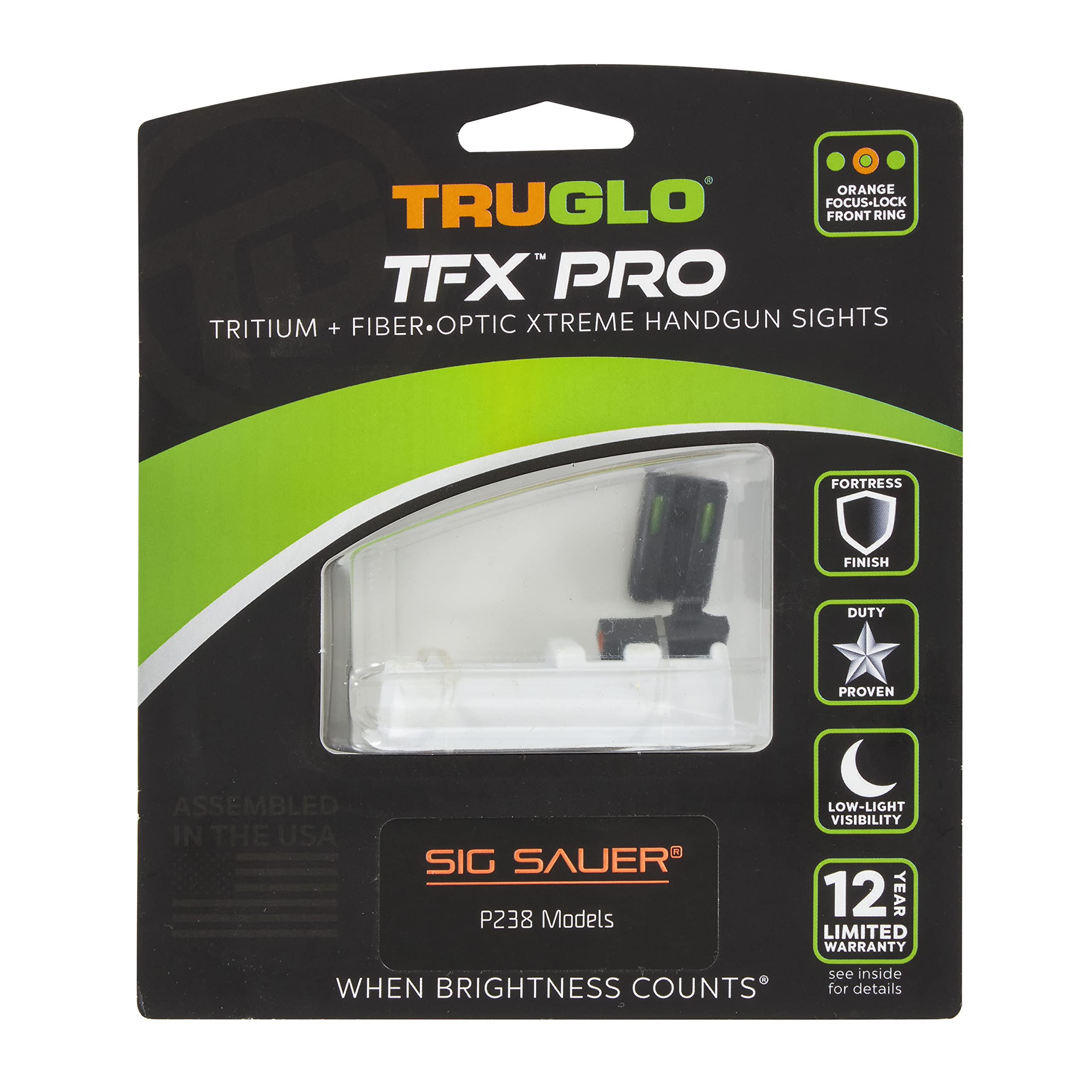 Truglo TFX PRO Handgun Sight - Shock Proof Tritium & Fiber Optic Night Sight for Glock, SIG, 1911 - Compact, Durable, Snag-Free Design - Perfect for Low Light Shooting, Home Defense & Tactical Use