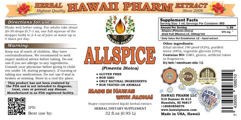 Organic Allspice Liquid Extract (Pimenta Dioica) - 2x32 oz Unfiltered Tincture Supplement for Cooking, Baking & Herbal Remedies - Alcohol-Free Natural Flavor Enhancer