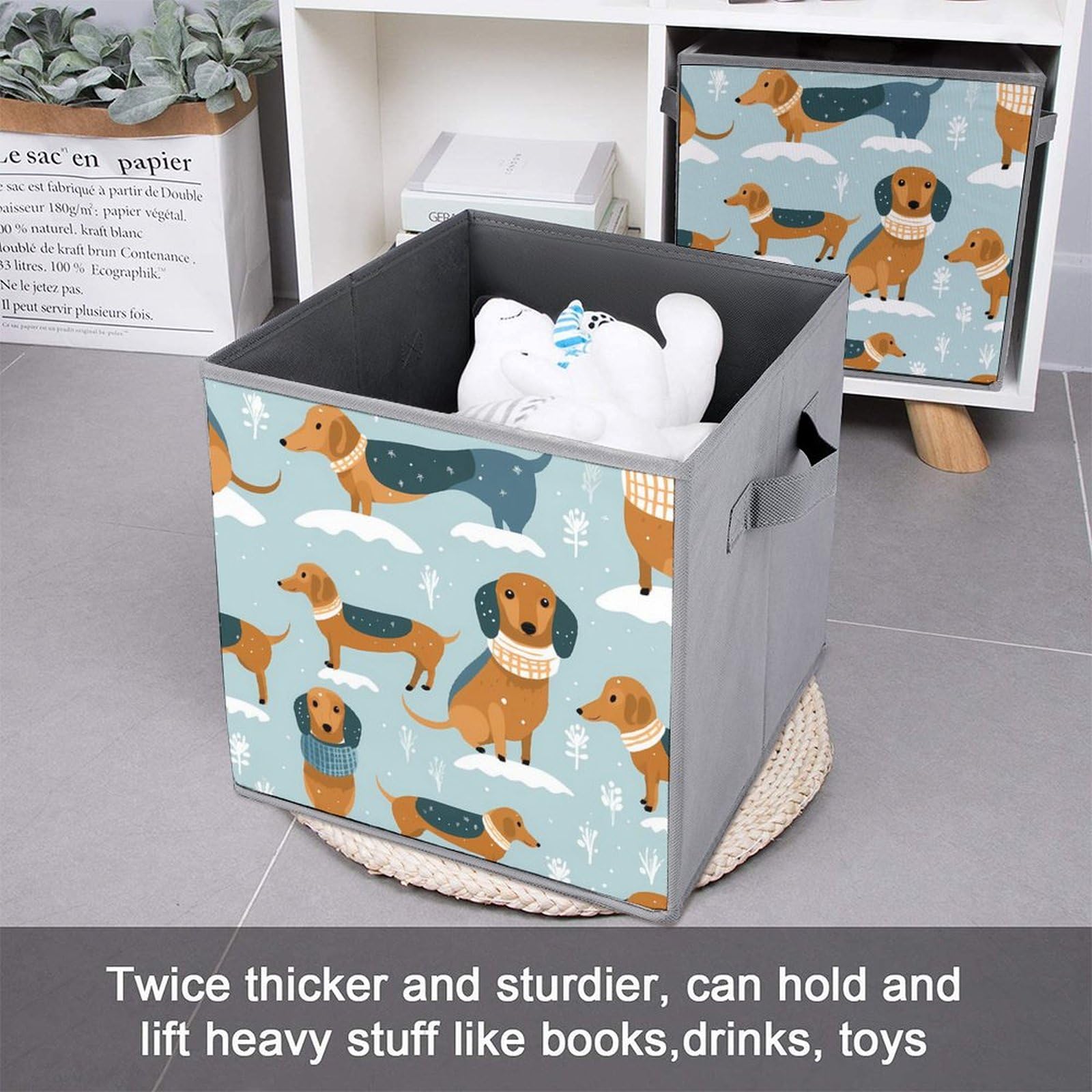Cute Dachshund Foldable Storage Cubes - 6 Pack Square Organizer Bins with Handles for Home, Office & Kids Room Organization