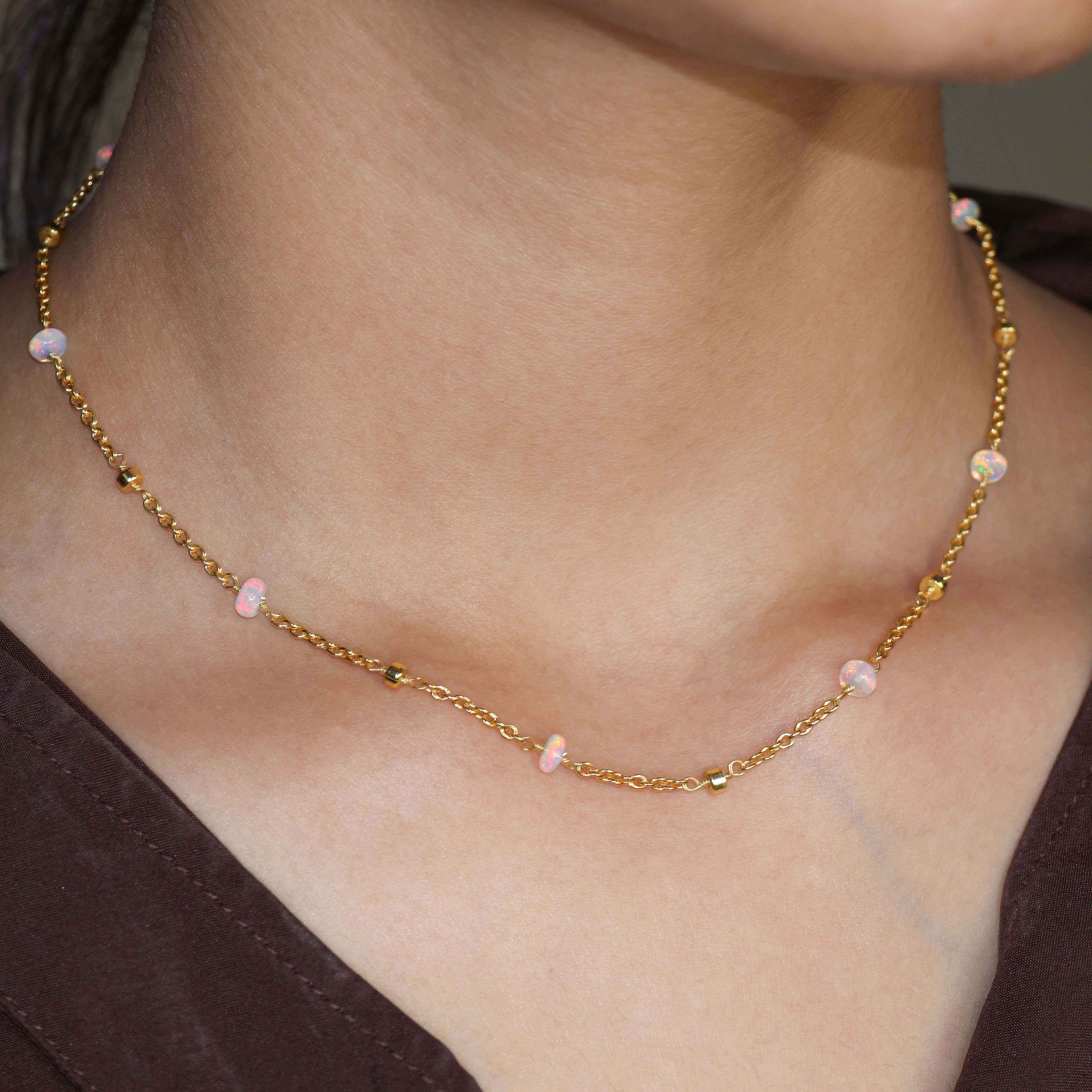 Natural White Opal Beaded Chain Necklace for Women - Elegant Boho Jewelry for Everyday Wear & Special Occasions