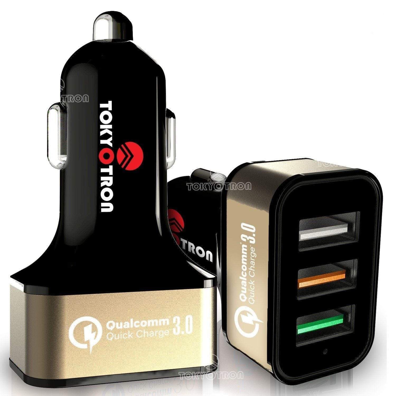 Fast Charging Tokyotron 3-Port USB Car Charger with Qualcomm Quick Charge 3.0 - Power Multiple Devices On-The-Go for Road Trips & Commuting