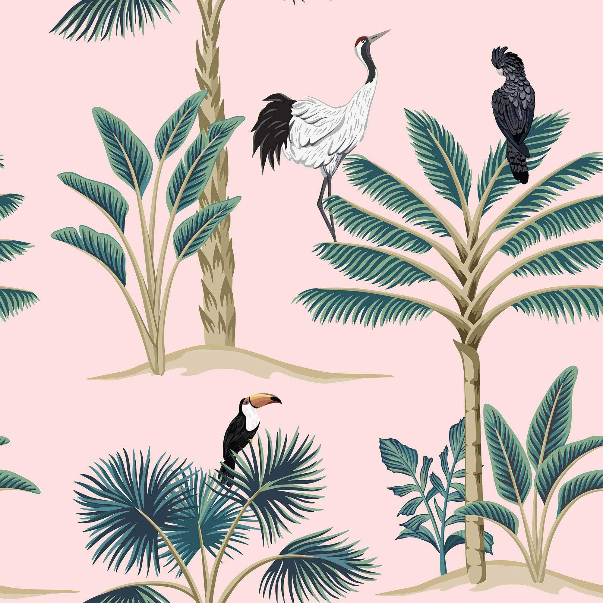 Pink Birds Peel and Stick Removable Wallpaper 6628 - Self-Adhesive Decorative Wall Covering for Bedroom, Nursery, or Office Decor