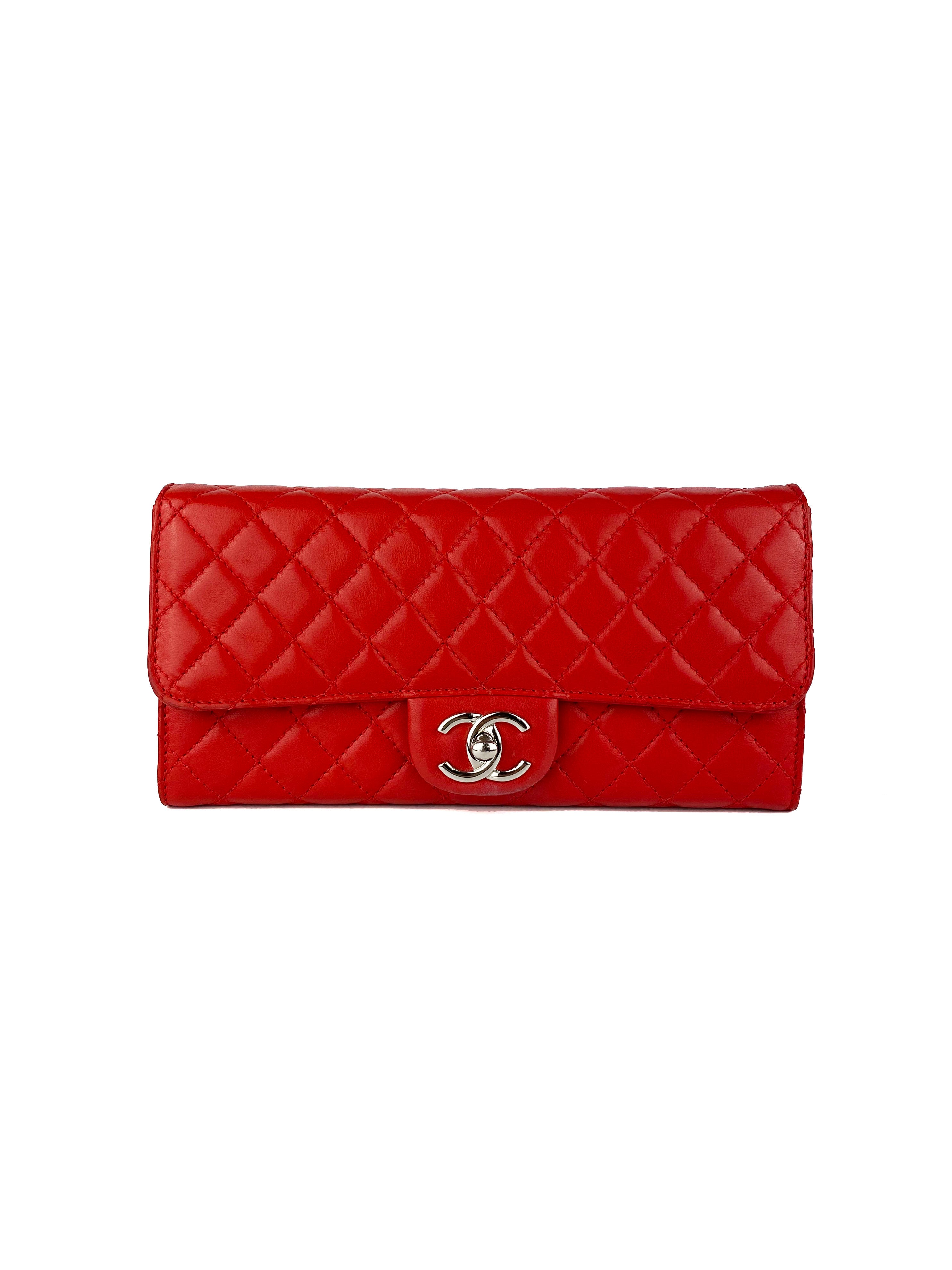 Authentic Chanel Red Lambskin Classic Flap Clutch Bag - Luxury Designer Crossbody Purse for Women | Perfect for Evening Parties, Date Nights & Special Occasions