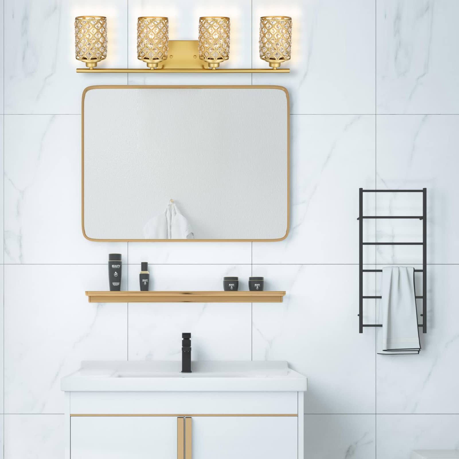 Gold Bathroom Light Fixtures - Modern Farmhouse Vanity Mirror Lighting for Powder Room & Bath