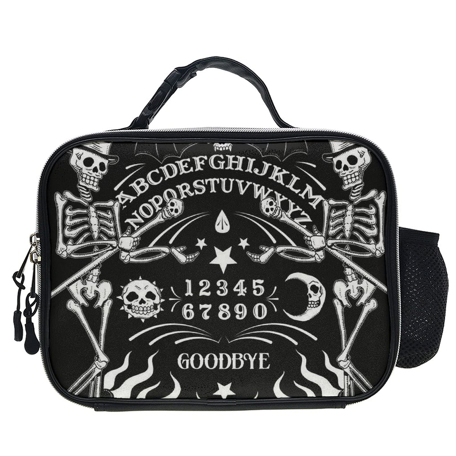 Reusable Lunch Box for Women, Men & Kids - Durable Hanging Lunch Bag with Backpack Hook, Small Tote for Office, School & Travel - Skull Skeleton Ouija Board Tattoo Black Print Design | Perfect for Meal Prep, Picnics & Daily Commute
