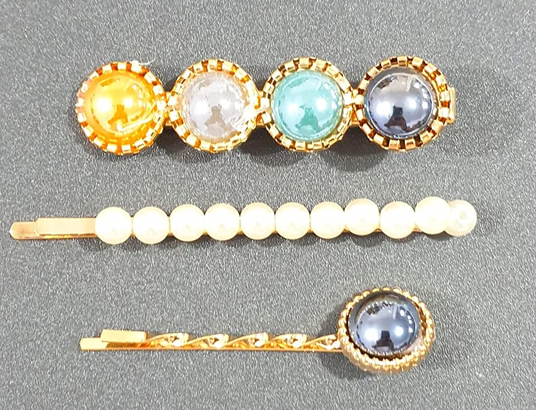 Elegant Korean Style Pearl Hair Clips for Women - Rhinestone Hair Barrettes & Hairpins Set of 3 (CLIP-2) | Perfect for Weddings, Parties & Everyday Fashion Accessories