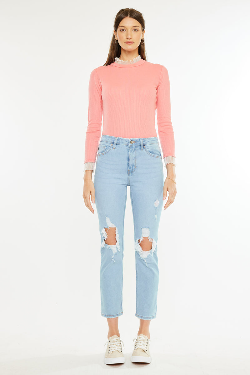Norrine High Rise Slim Straight Leg Jeans for Women - Stretchy Denim Pants with Comfortable Fit - Perfect for Work, Casual Outfits & Everyday Wear