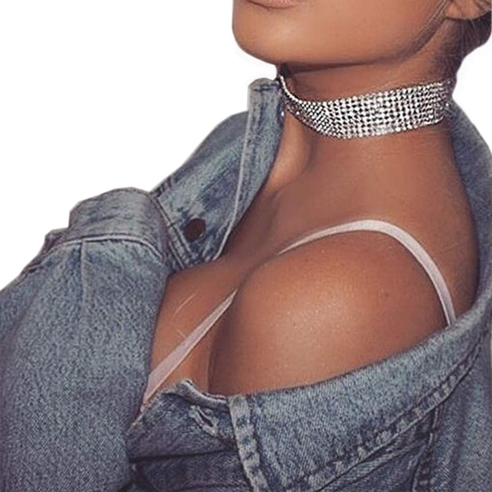 Sparkling Crystal Rhinestone Choker Necklace for Women - Elegant Statement Wide Collar Jewelry for Nightclub, Party, Prom, Wedding & Evening Events