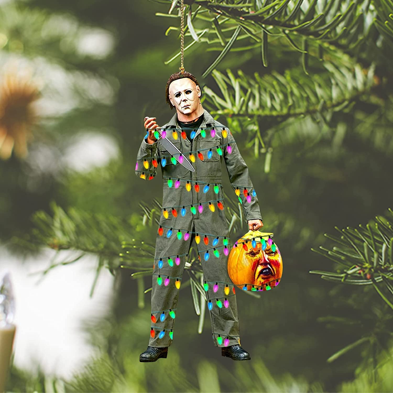Horror Movie Character LED Pendant Lamp - DIY Halloween Decor, Car Rearview Mirror Hanging Ornament, Party Supplies for Home, Office & Festival Decorations
