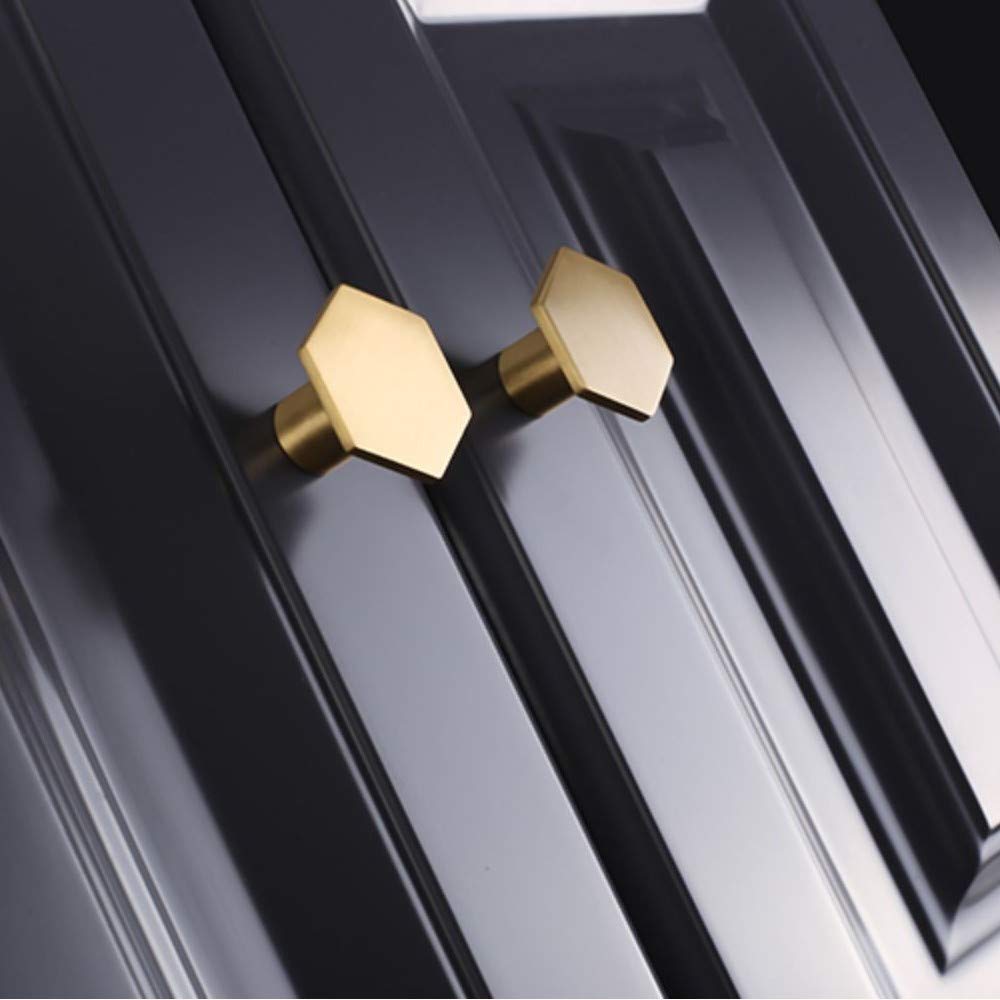 Hexagon Gold Brass Cabinet Knobs - 10 Pack, 1.3