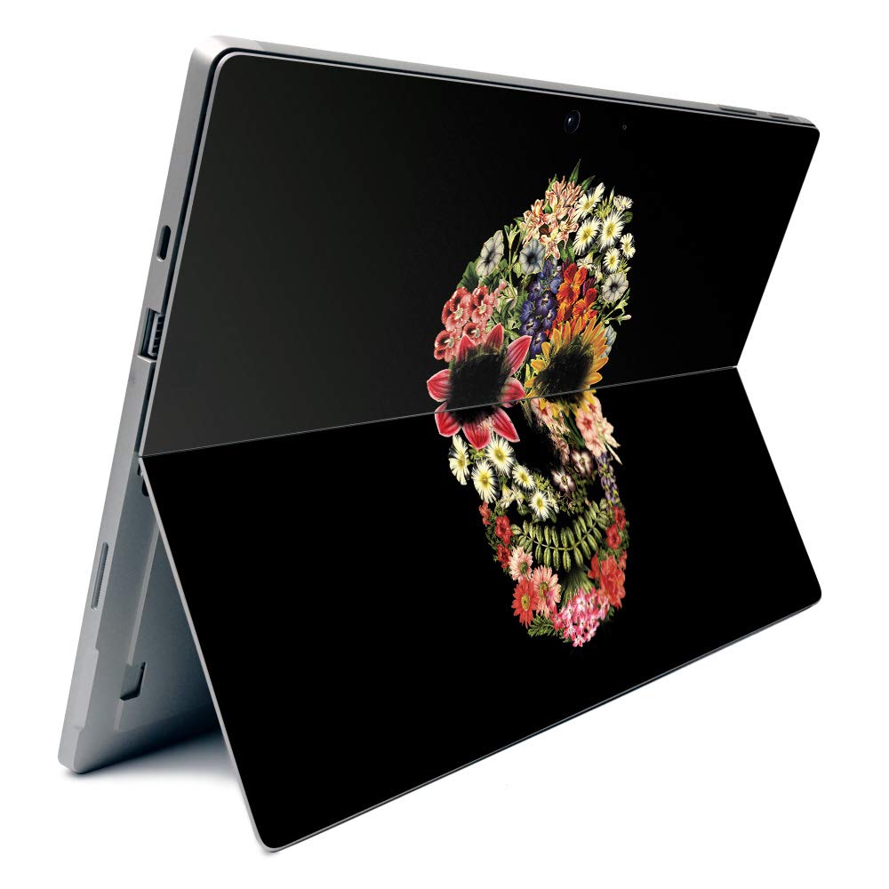 MightySkins Carbon Fiber Skin for Microsoft Surface Pro 7 - Floral Skull Design | Textured Protective Vinyl Wrap | Easy to Apply & Remove | Made in USA | Perfect for School, Office & Travel Protection