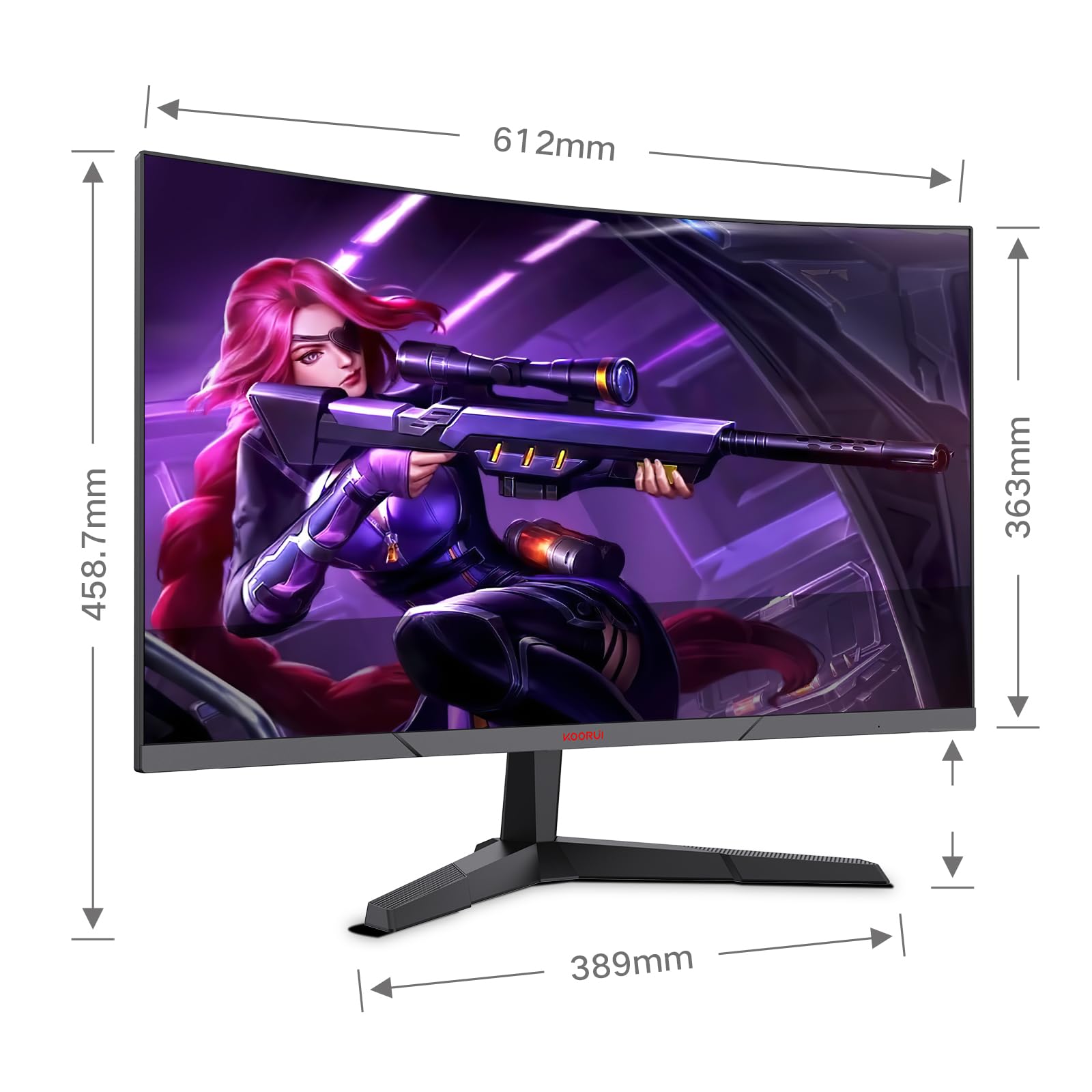 KOORUI 27 Inch Curved Gaming Monitor - QHD 2560x1440, 144Hz Refresh Rate, 1ms Response Time, 1800R VA Panel, Adaptive Sync, DP1.2 & Dual HDMI Ports, Ultra-Thin Bezel, Tilt Adjustable, Eye Care Technology - Perfect for Esports, PC Gaming & Home Office Setup