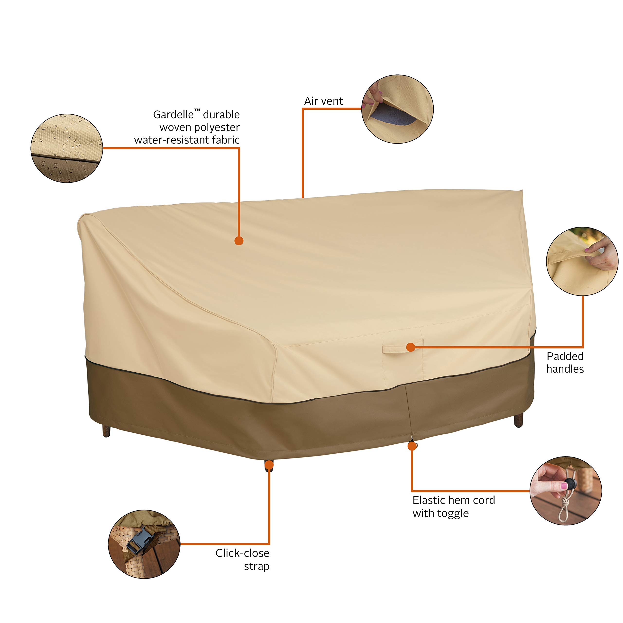 Classic Accessories Veranda 46 Inch Water-Resistant Patio Curved Sofa Sectional Cover - Durable Outdoor Furniture Protection for All Seasons