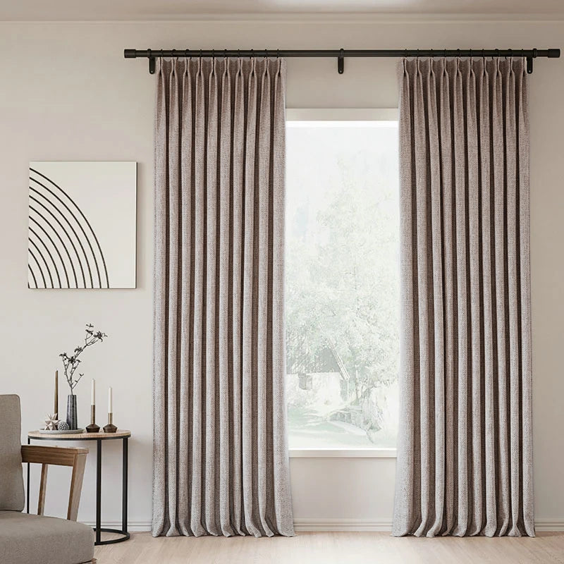 Pinch Pleated Blackout Curtains - 100% Linen Fabric for Modern Home Decor | Noise Reducing & Thermal Insulated Window Drapes for Bedroom & Living Room