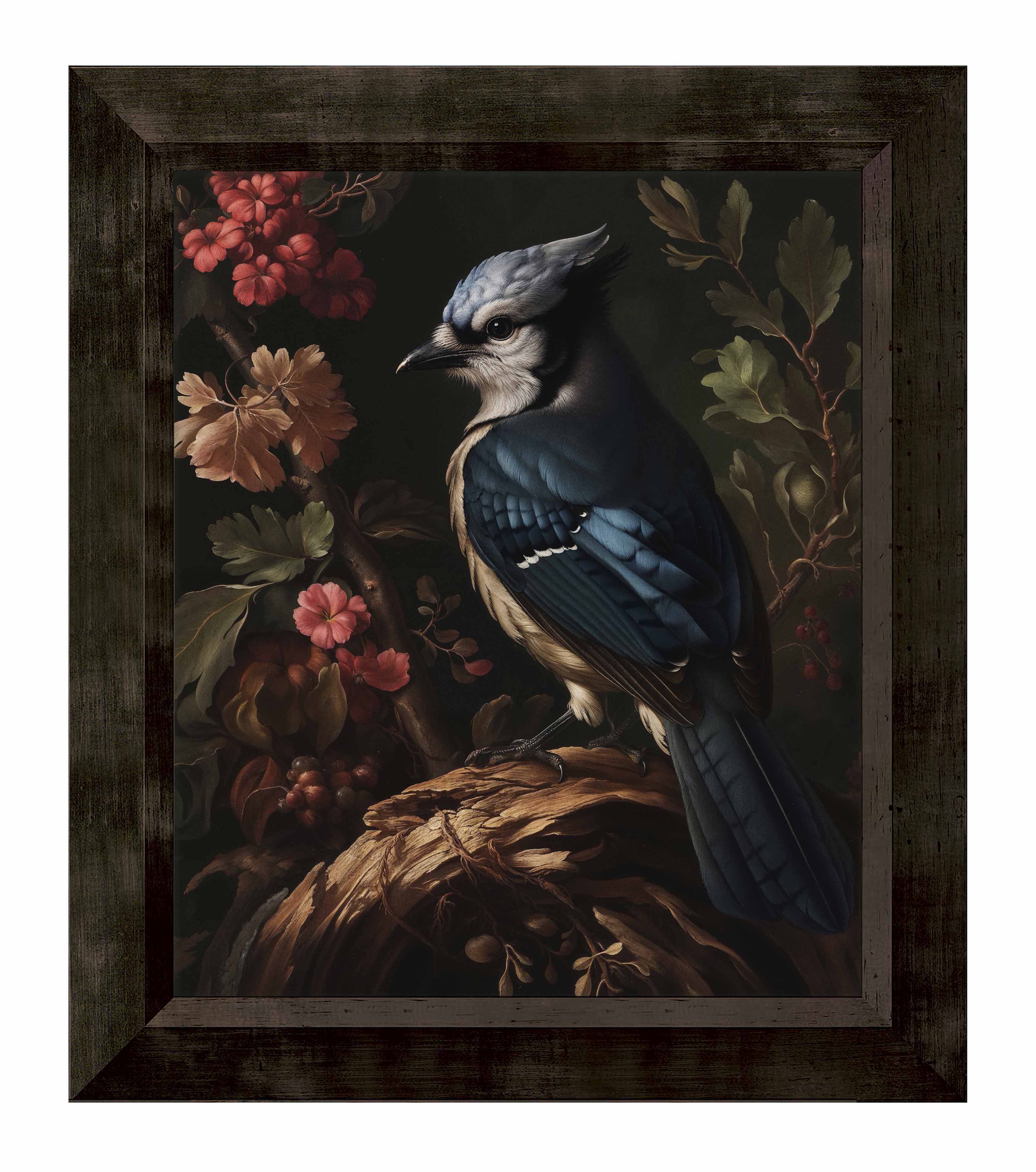 Blue Jay Among Flowers - Limited Edition Elegant Canvas Wall Art for Home & Office Decor | Nature-Inspired Painting for Living Room, Bedroom, or Gift