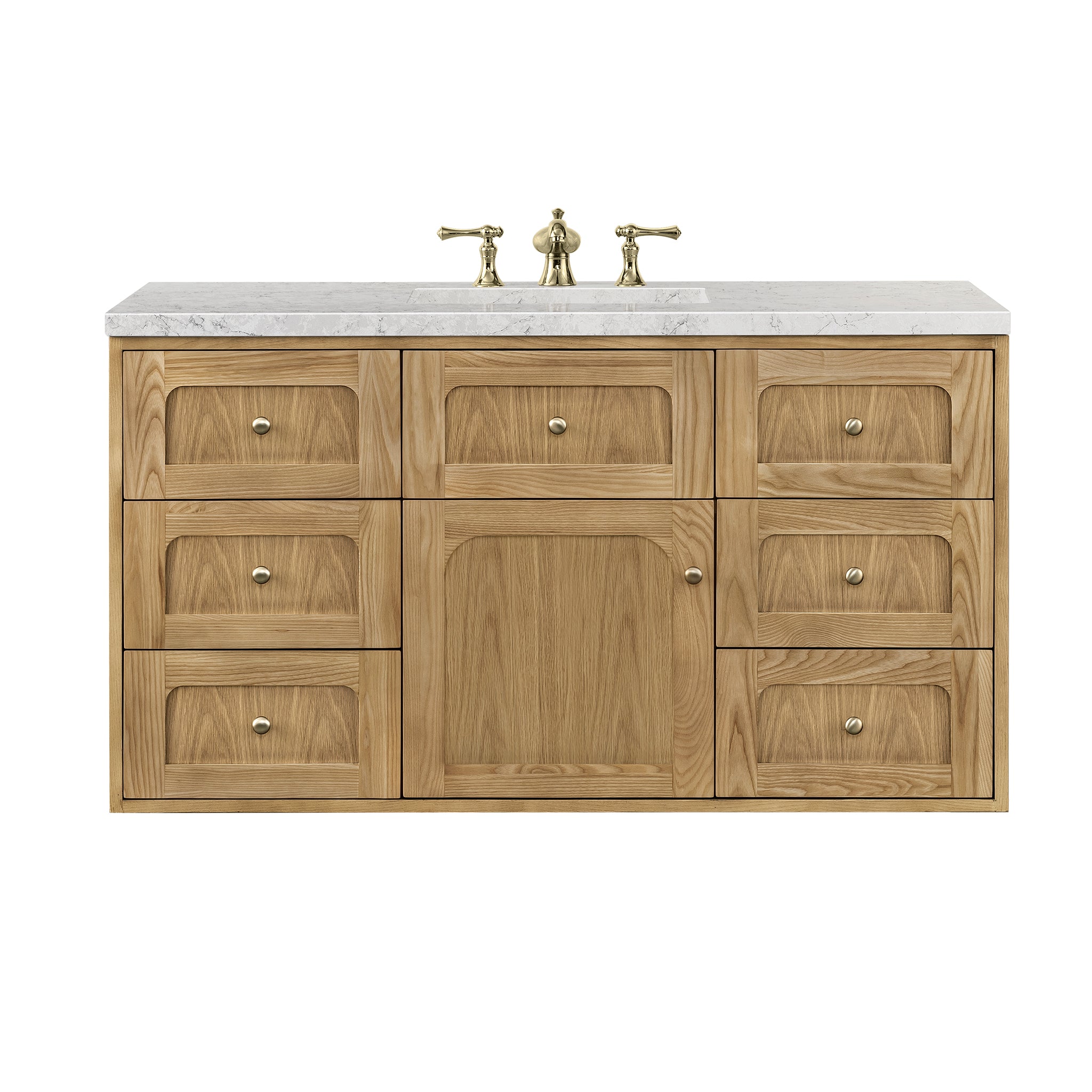 Laurent 48 Inch Single Bathroom Vanity with Light Natural Oak Finish & 3CM Eternal Jasmine Pearl Top - Perfect for Modern Master Bathrooms and Powder Rooms