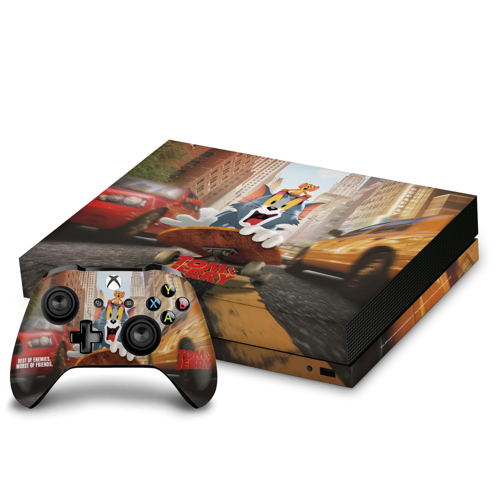 Official Licensed Tom and Jerry Movie (2021) The Best of Enemies Vinyl Decal Skin Compatible with Xbox One X Console & Controller Bundle - Perfect for Gaming Setups, Movie Themed Decor, and Gift Ideas