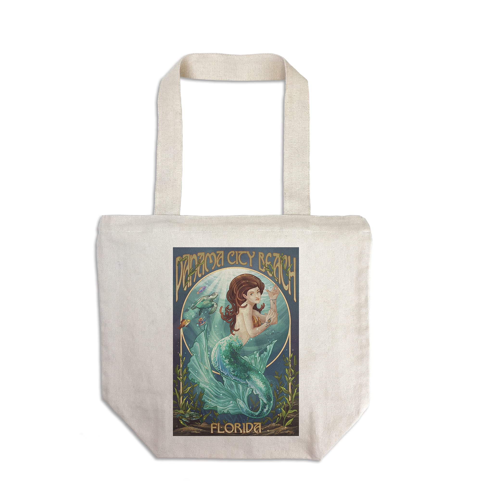 Lantern Press Panama City Beach Florida Mermaid Tote Bag - 100% Cotton Canvas Reusable Shopping Bag for Beach, Groceries & Everyday Use