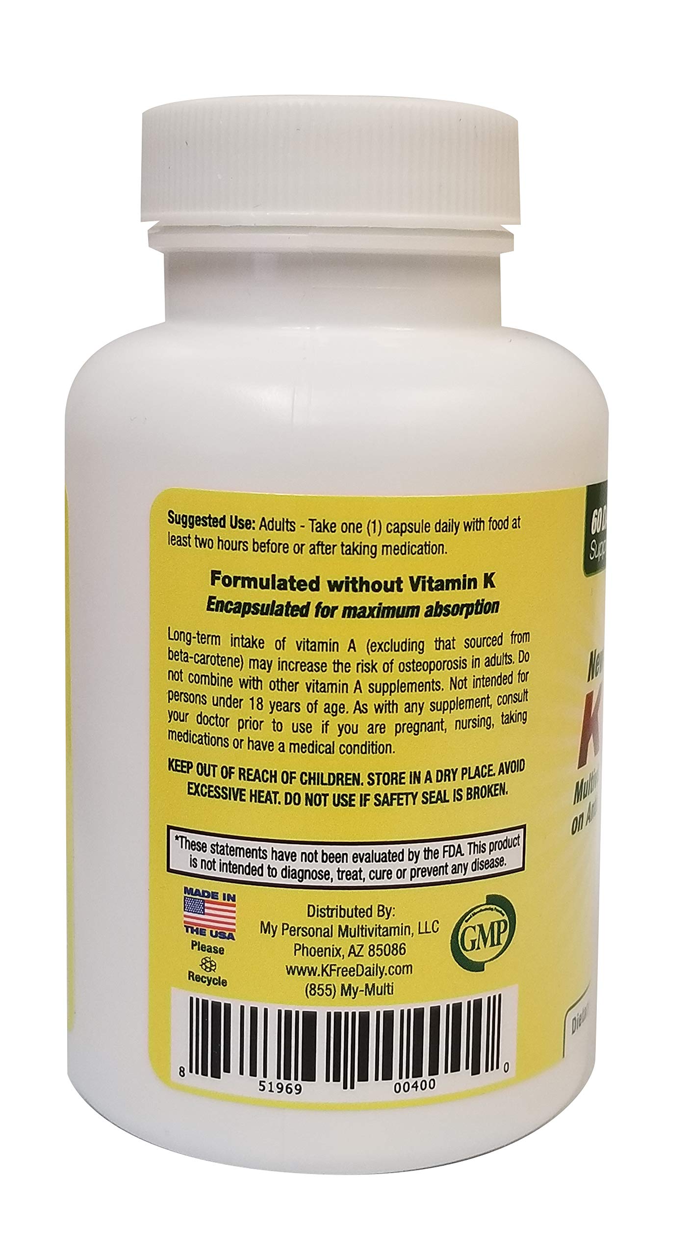 Multivitamin Without Vitamin K - 60 Capsules for Blood Thinner Users | 2 Month Supply for Daily Health