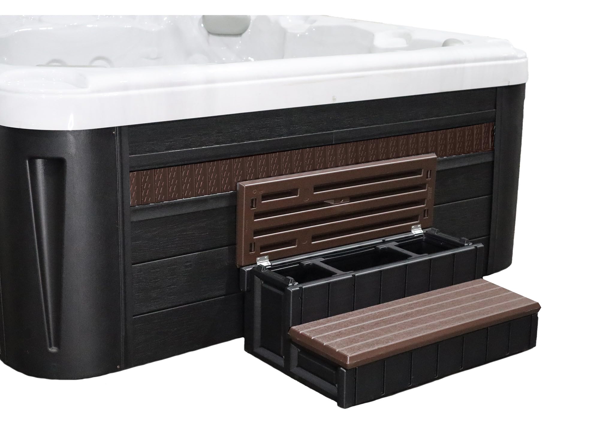 Durable Confer Plastics Spa & Hot Tub Storage Step - Multi-Functional, Made in USA, Espresso Color | Perfect for Poolside Organization & Easy Access