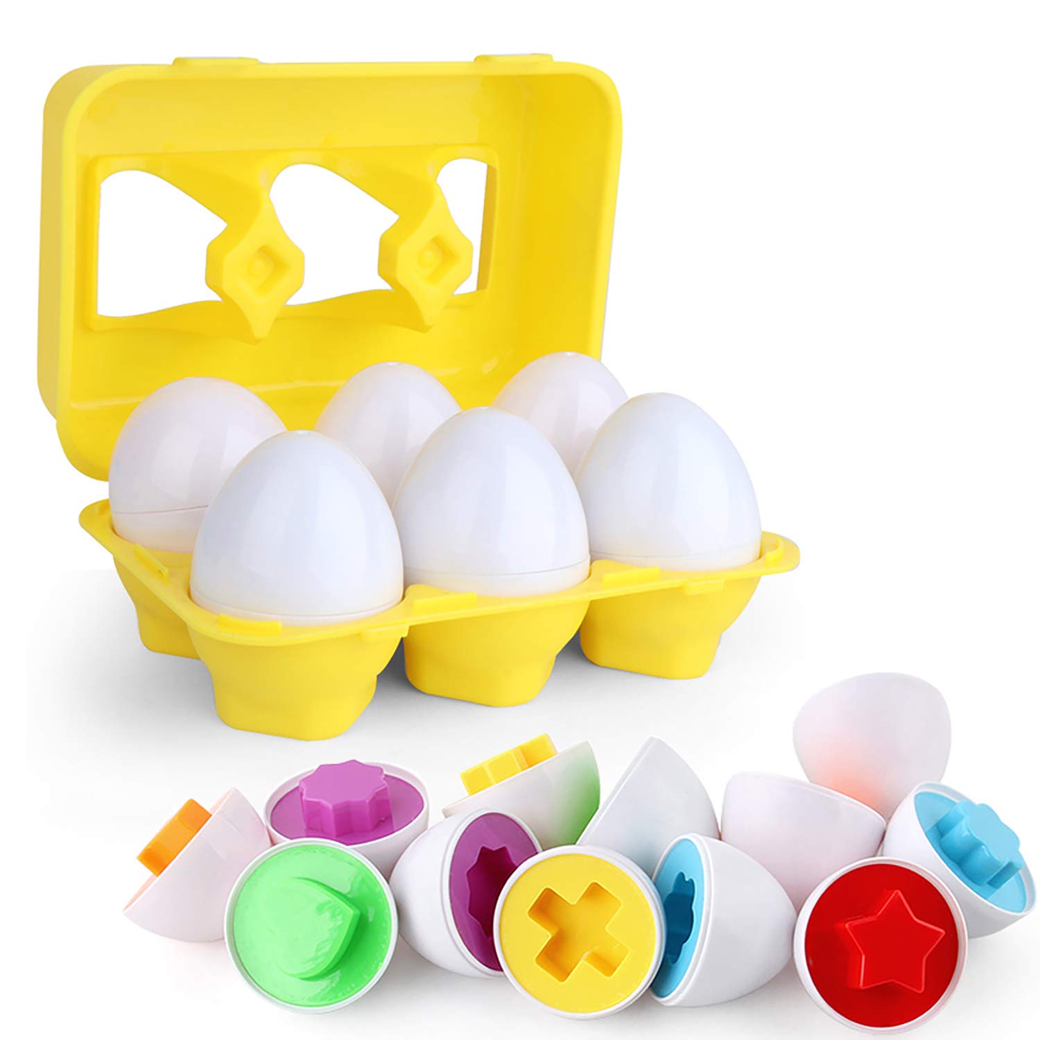 Educational Toddler Toys - 6-Piece Color Matching Egg Set for Kids | Shape & Sorting Recognition Puzzle Game | Easter Basket Gift for Baby Boys & Girls | Perfect for Preschool Learning & Playtime