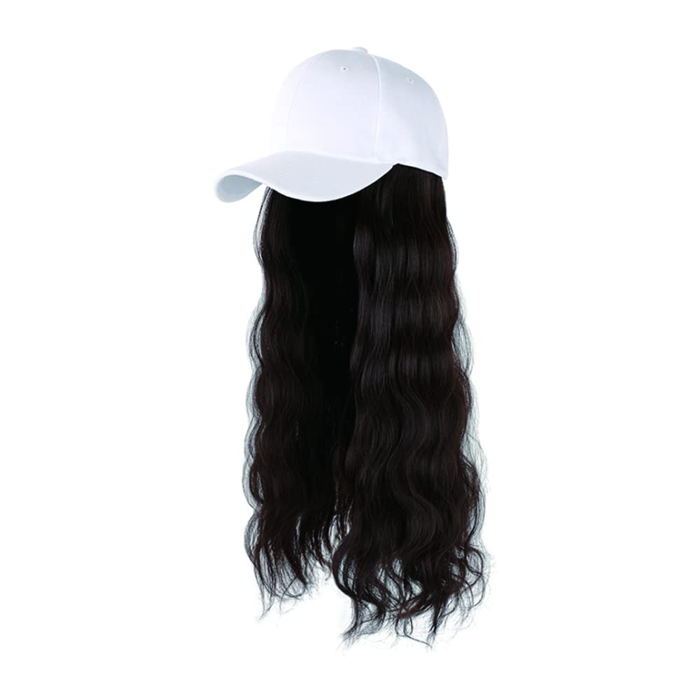 One Piece Baseball Cap with 21 Inch Long Wavy Hair Extension - Synthetic Wig Hat for Women & Girls - Perfect for Cosplay, Costume Parties & Everyday Fashion