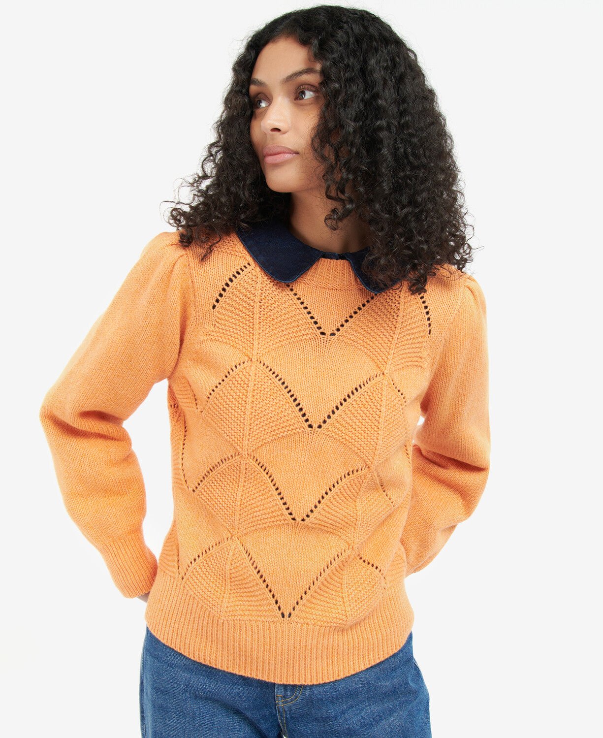 BARBOUR LADIES Leilani Knit Jumper Sweater - Women's Casual Pullover PAPAYA Color for Fall Winter Fashion & Outdoor Activities