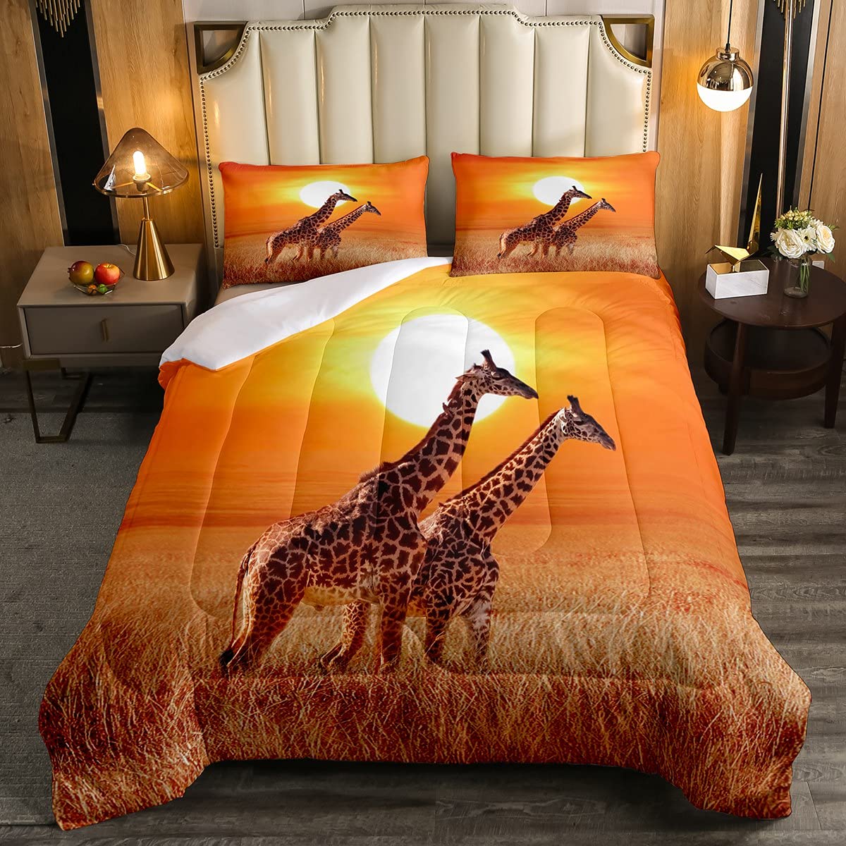 Funny Giraffe Comforter Set - Wildlife Animal Print Duvet Cover Twin Size, Sunset Design Golden Bedding for Kids, Boys, Girls, Teens & Adults - Perfect for Jungle Themed Bedroom Decor & Wildlife Lovers