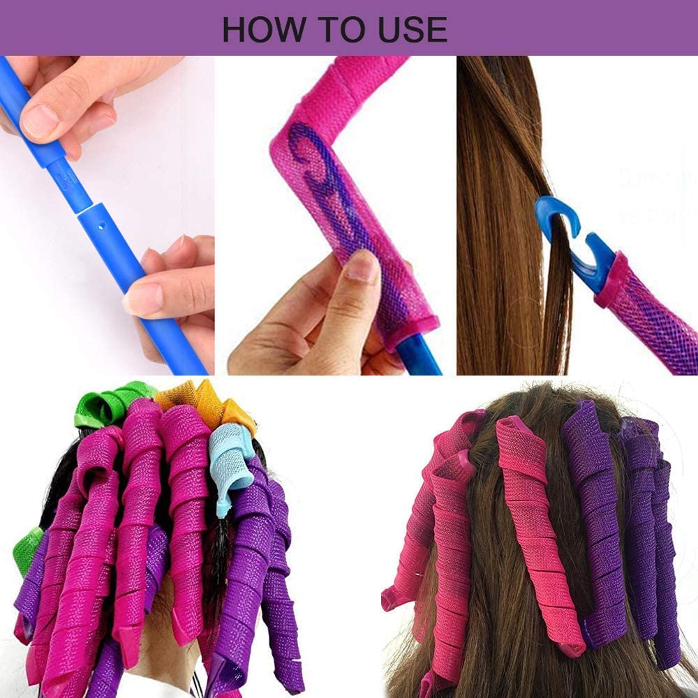 Evolluxi 30cm Spiral Hair Curlers - No Heat Curling Styling Kit for Women & Girls (28-Pack) | Creates Beautiful Waves & Curls on Short & Long Hair | Perfect for Home, Salon, Parties & Everyday Styling