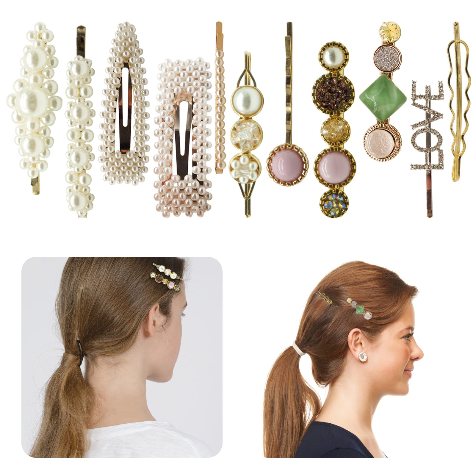 11PCS Acrylic Resin Pearl Hair Clips for Women - Geometric Hollow Hair Barrettes & Hairpins - Elegant Wedding & Party Hair Accessories - Perfect Gift for Girls & Ladies - Great for Bridal, Prom, Daily Styling & Special Occasions