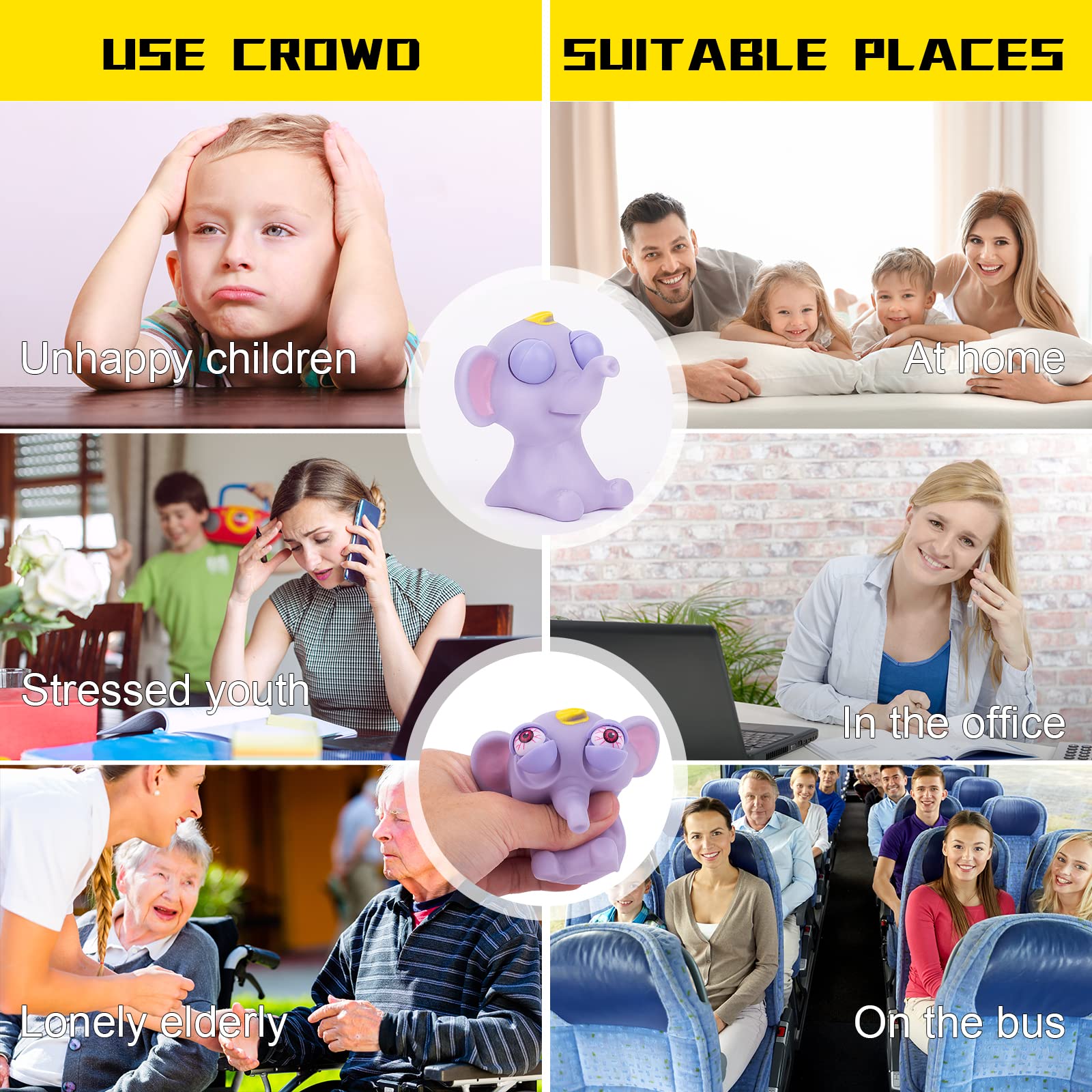 Stress Relief Squeeze Toys for Adults & Kids - 6 Pack Pop Out Eyes Sensory Fidget Toys, Soft Decompression Anxiety Relief Gifts for Office, School & Travel