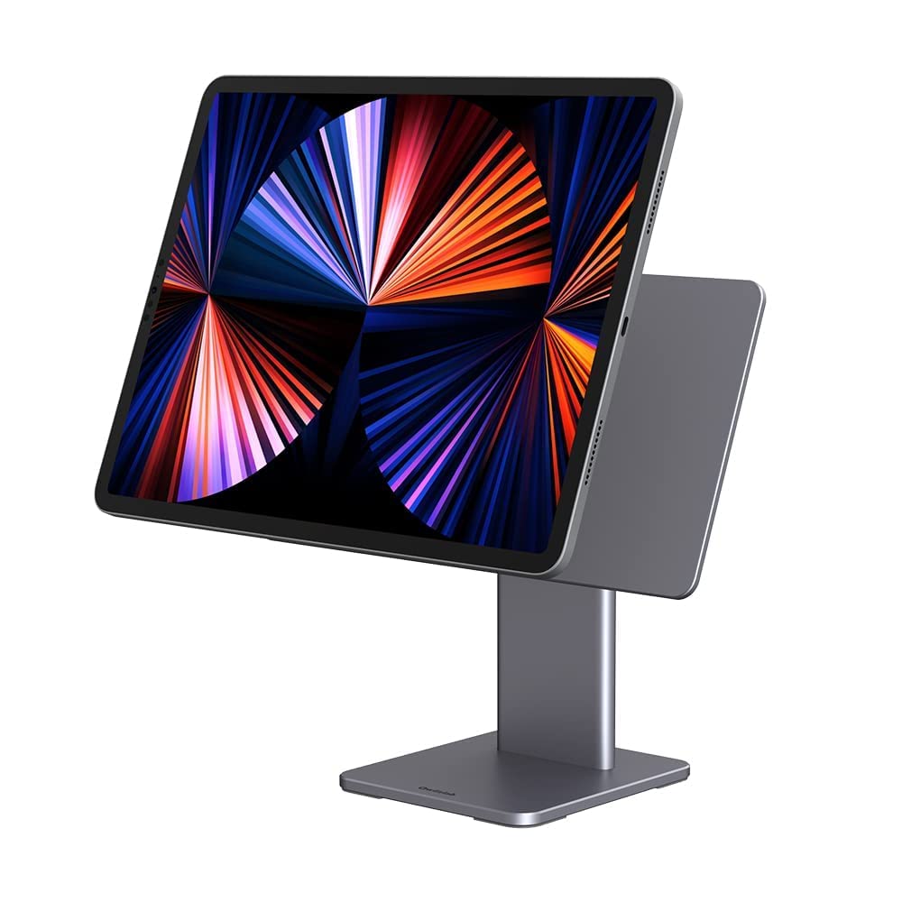 Qwiizlab Magnetic iPad Stand Holder for iPad Pro 12.9-inch (3rd/4th/5th Gen) - 360° Adjustable Rotating Aluminum Alloy Tablet Stand (Space Gray) - Perfect for Office, Home & Travel Use