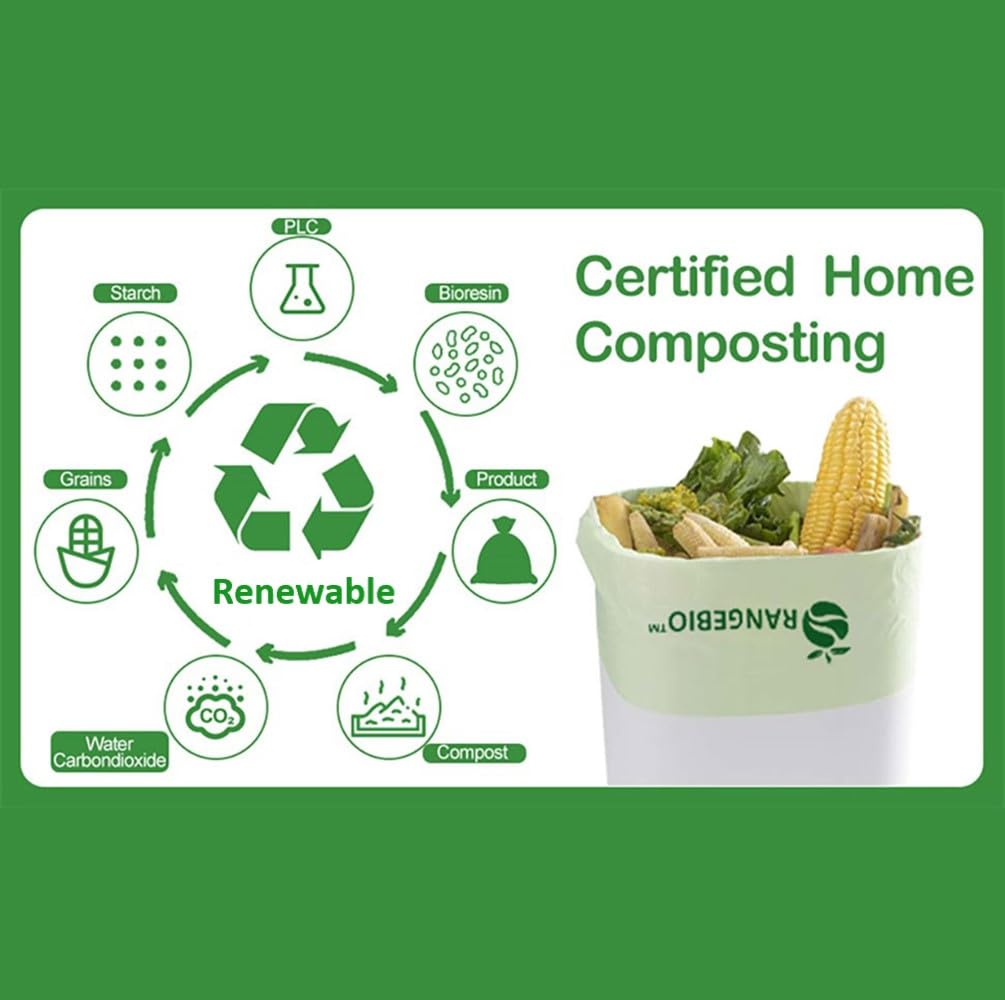 100% Certified Home Compostable Trash Bags - 55 Gallon (208 Liter), 60 Count, Extra Thick 1.57 Mils (38 x 58 Inches) - ASTM D6400 EN 13432 US BPI & OK Compost Home Certified - Eco-Friendly Kitchen & Yard Waste Disposal for Sustainable Living
