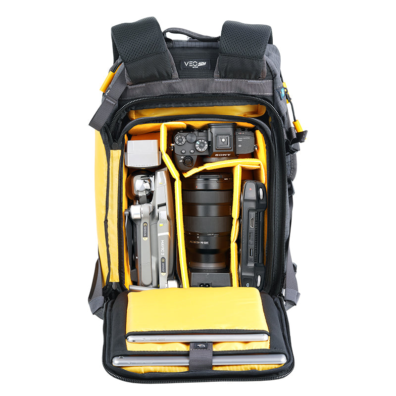 VEO Active 42M Gray Camera Backpack with USB Charger Port - Waterproof DSLR Bag for Travel & Outdoor Photography